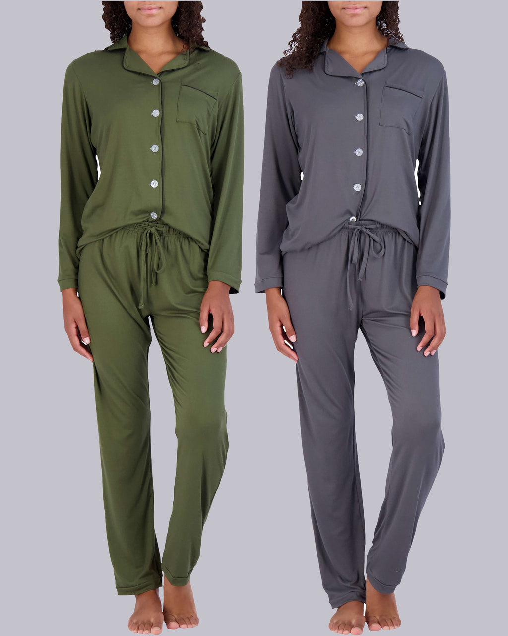 4 Piece: Women’s Long Sleeve Button Down Pajama Set