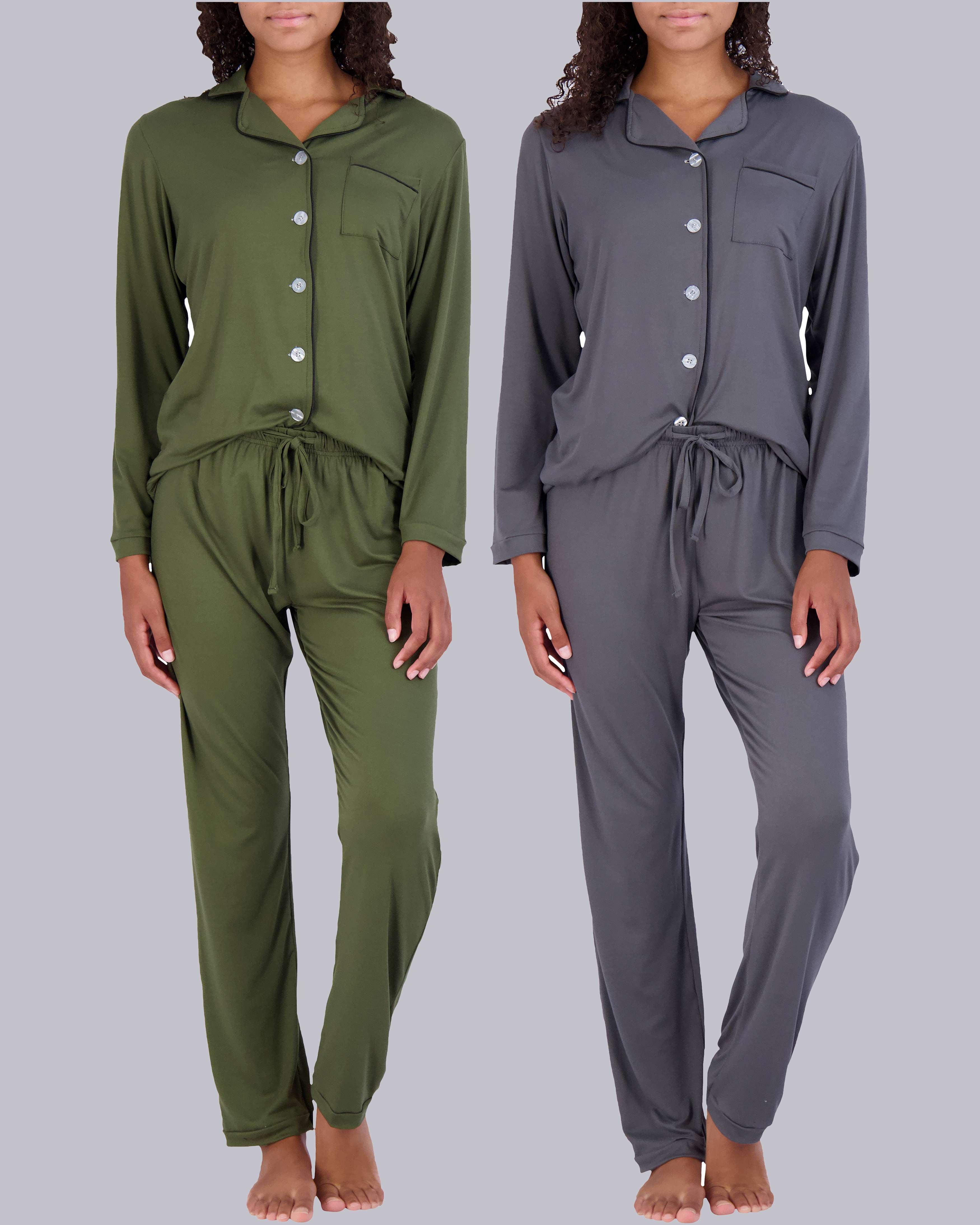 4 Piece: Women’s Long Sleeve Button Down Pajama Set