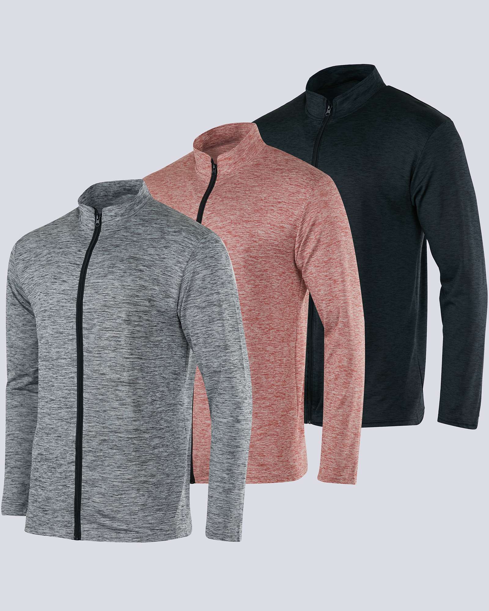 3 Pack: Mens Dry-Fit Full Zip Mock Neck Jacket