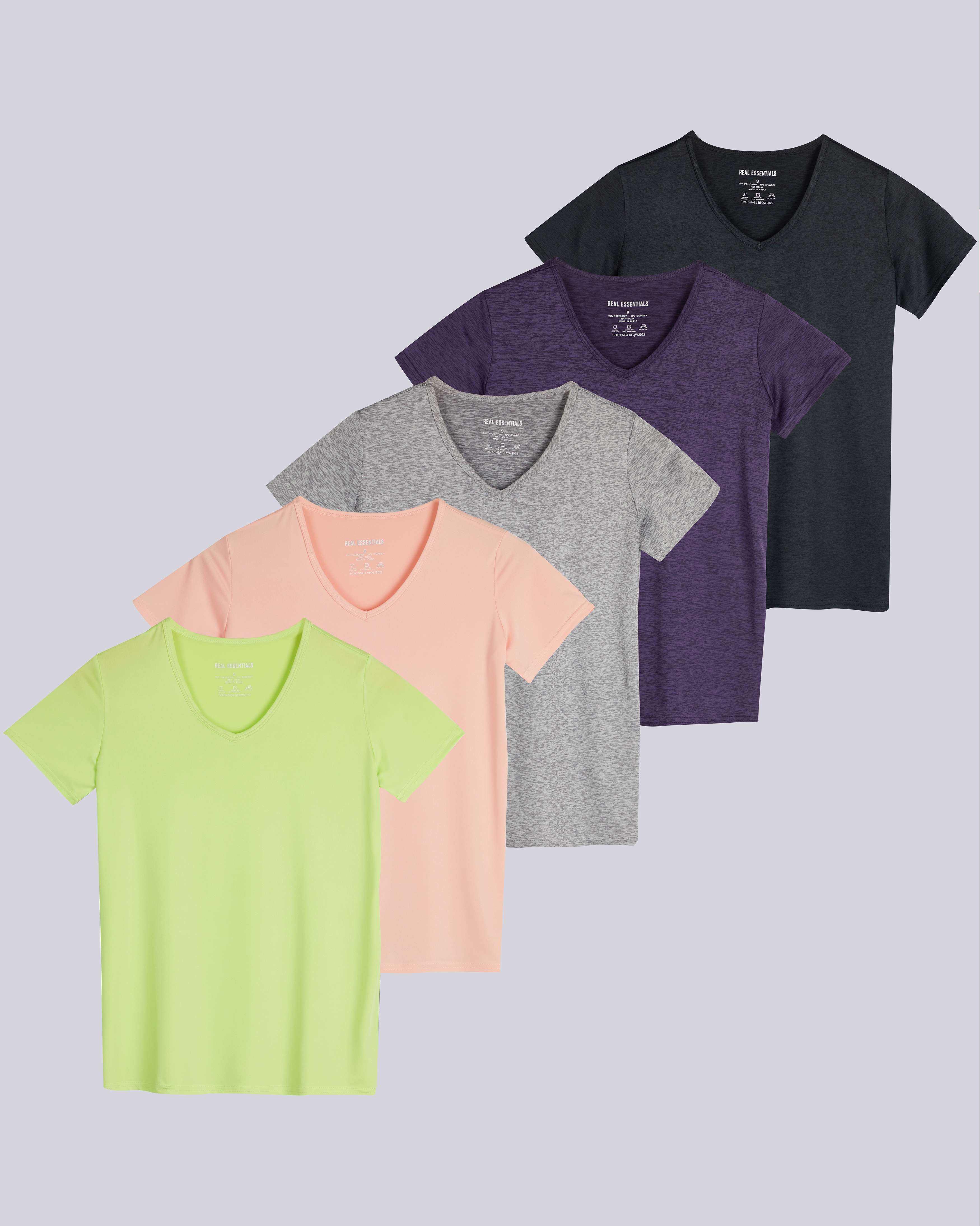 5 Pack: Womens Short Sleeve Dry-Fit V-Neck T-Shirt