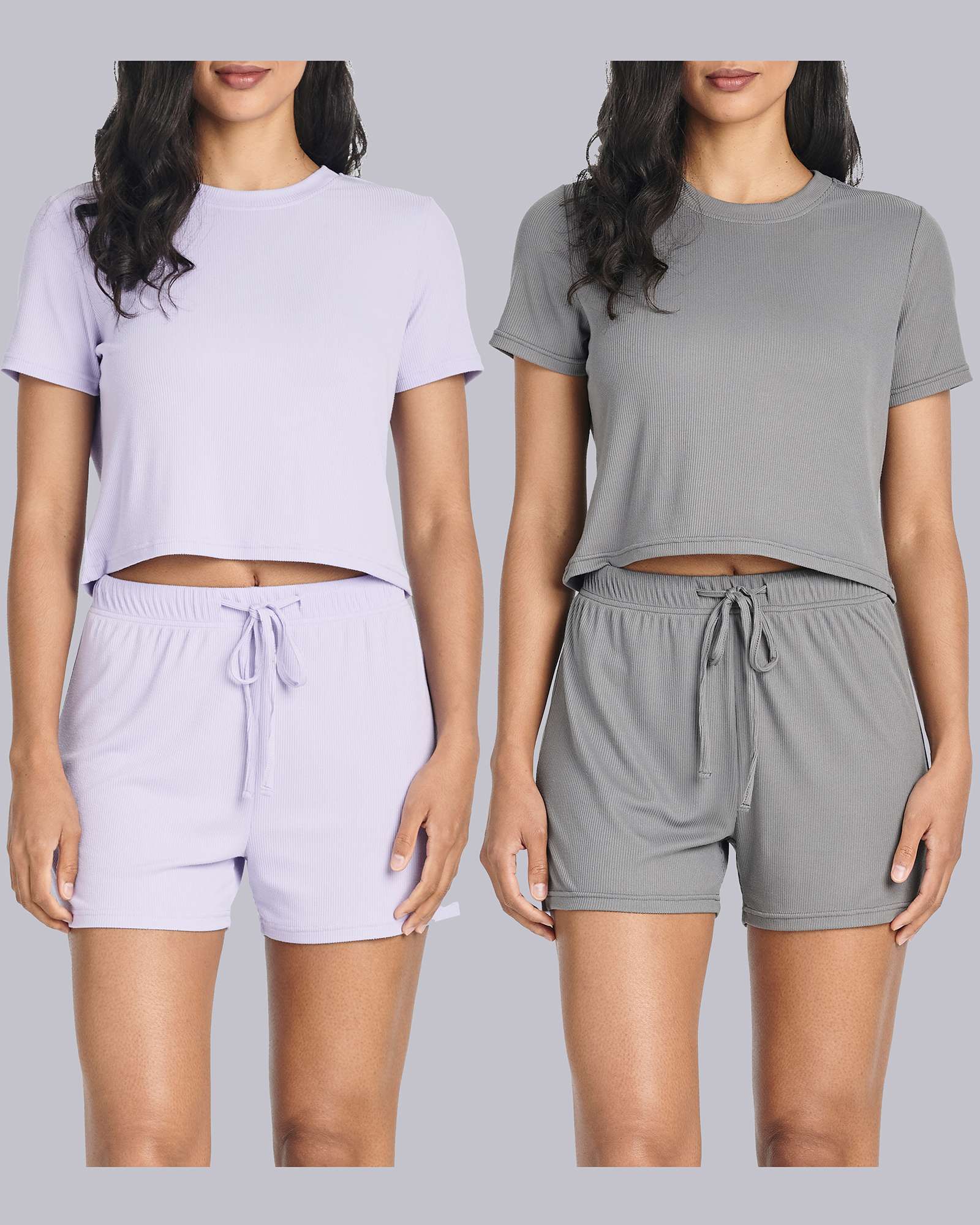 2 Pack: Women's Soft Ribbed Knit Crop Top & Short Set