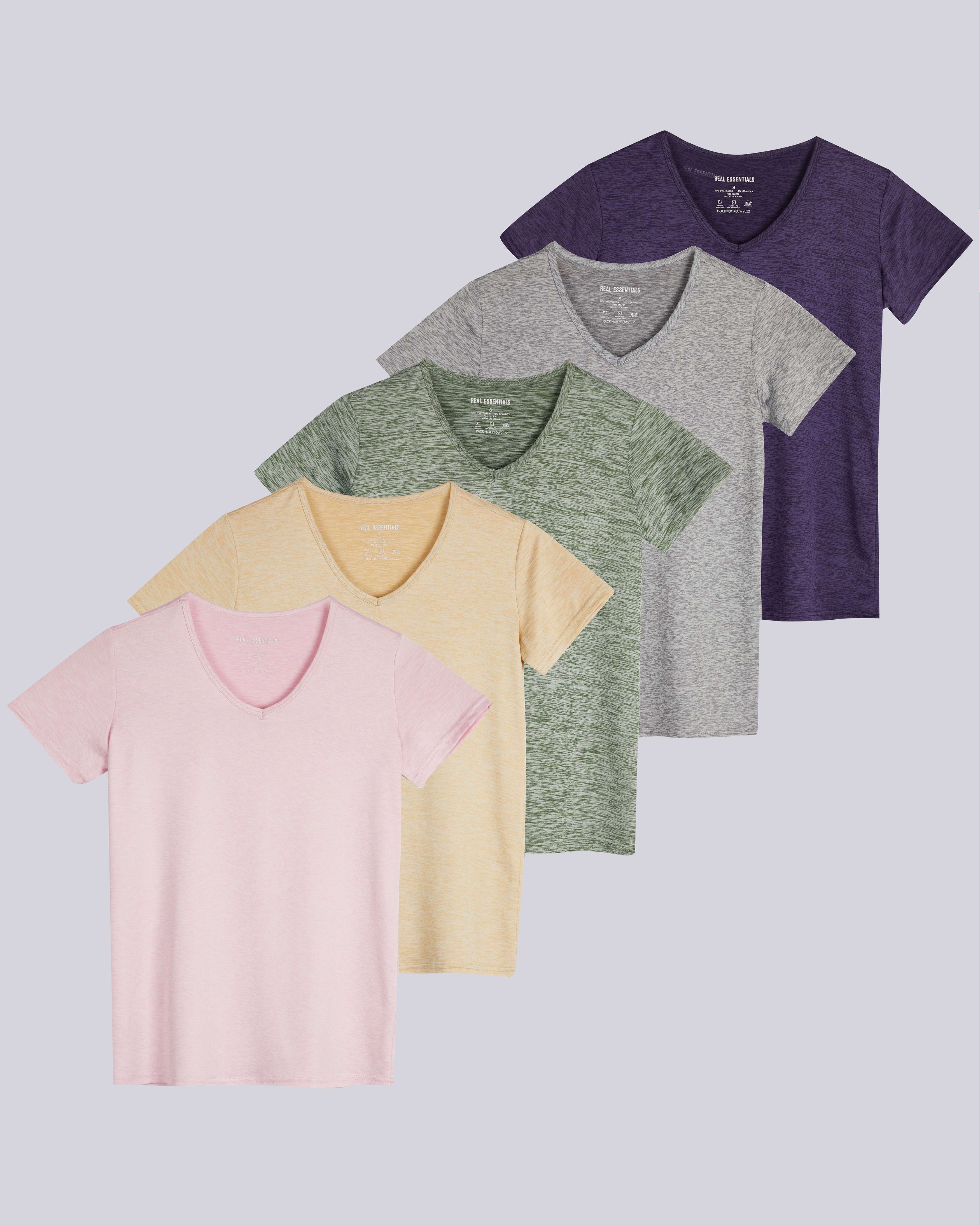 5 Pack: Womens Short Sleeve Dry-Fit V-Neck T-Shirt