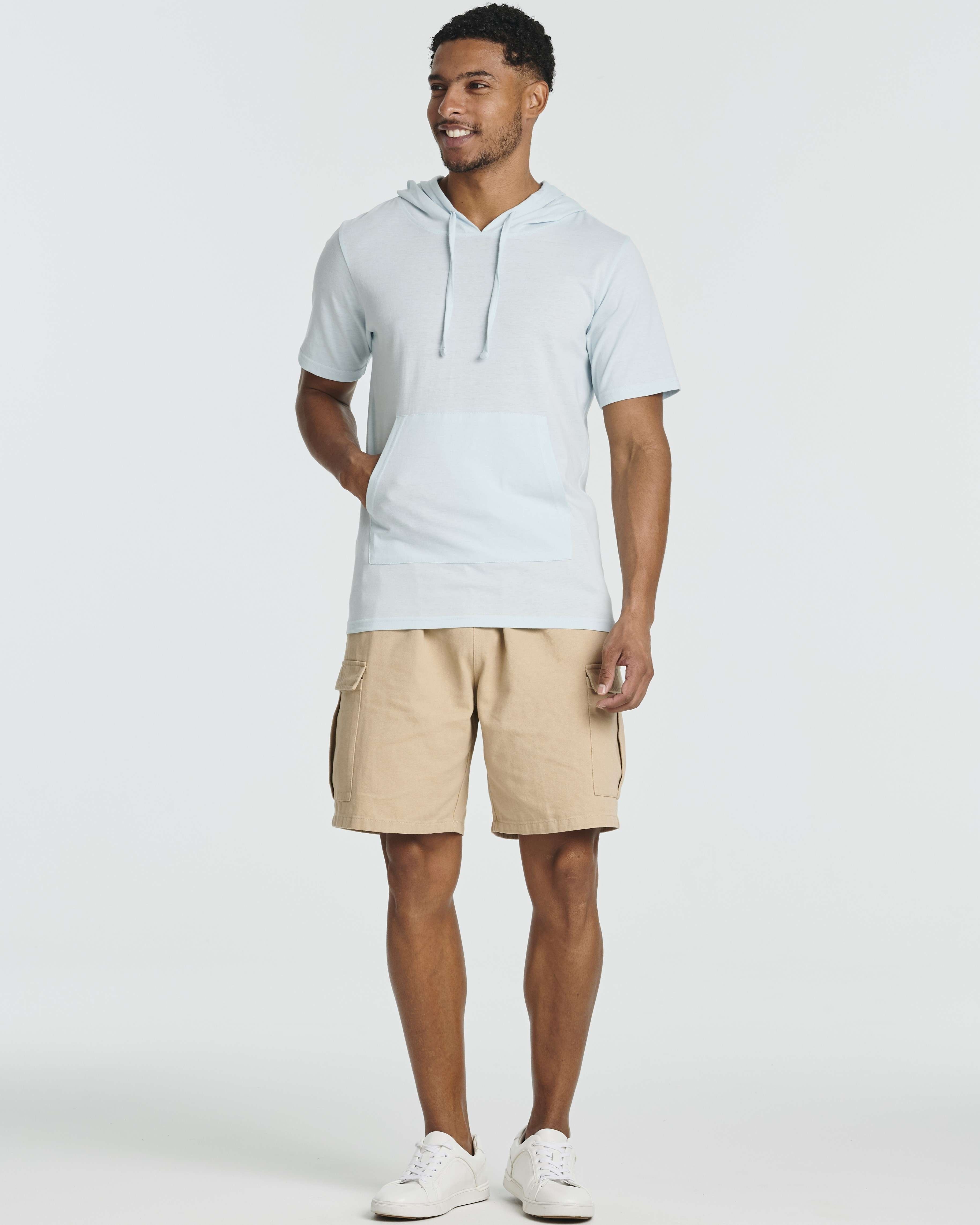 Men's Cotton Short-Sleeve Hoodie Hooded T-Shirt With Drawstring & Pockets (Available in Big & Tall)