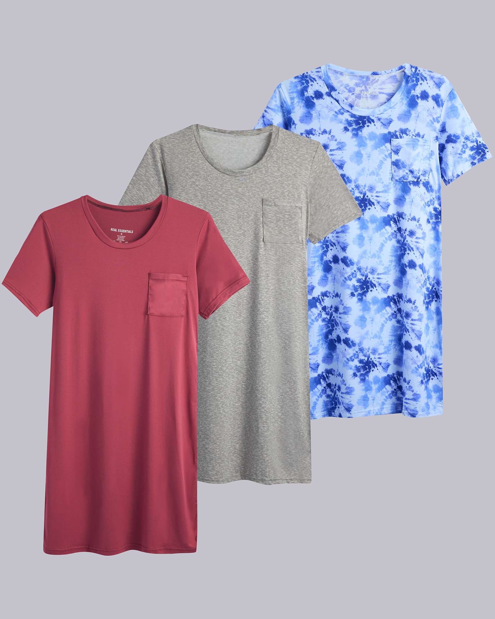 3 Pack: Womens Short-Sleeve Ultra-Soft Nightshirt Sleep Dress