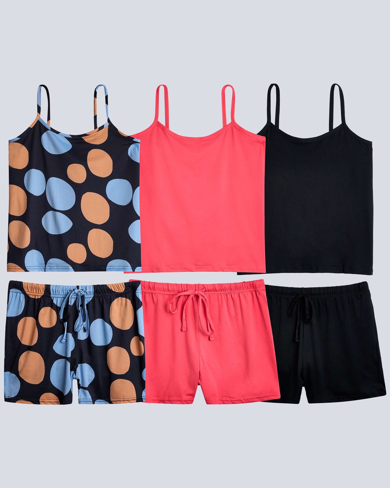 3 Pack: Women's Cami Top and Pajama Set (Available in Plus Size)