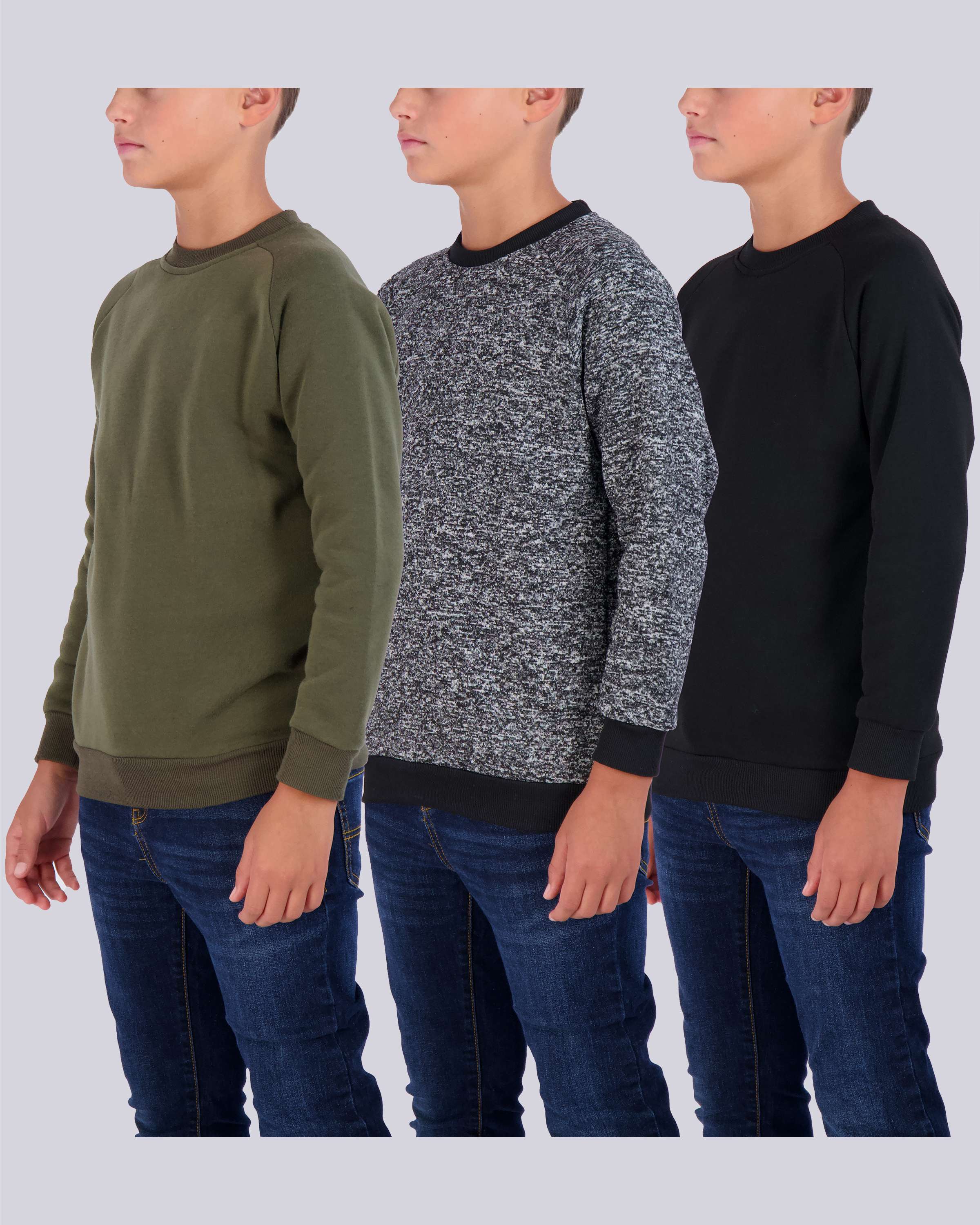 3 Pack: Boys Fleece Crew-Neck Pullover Sweatshirt