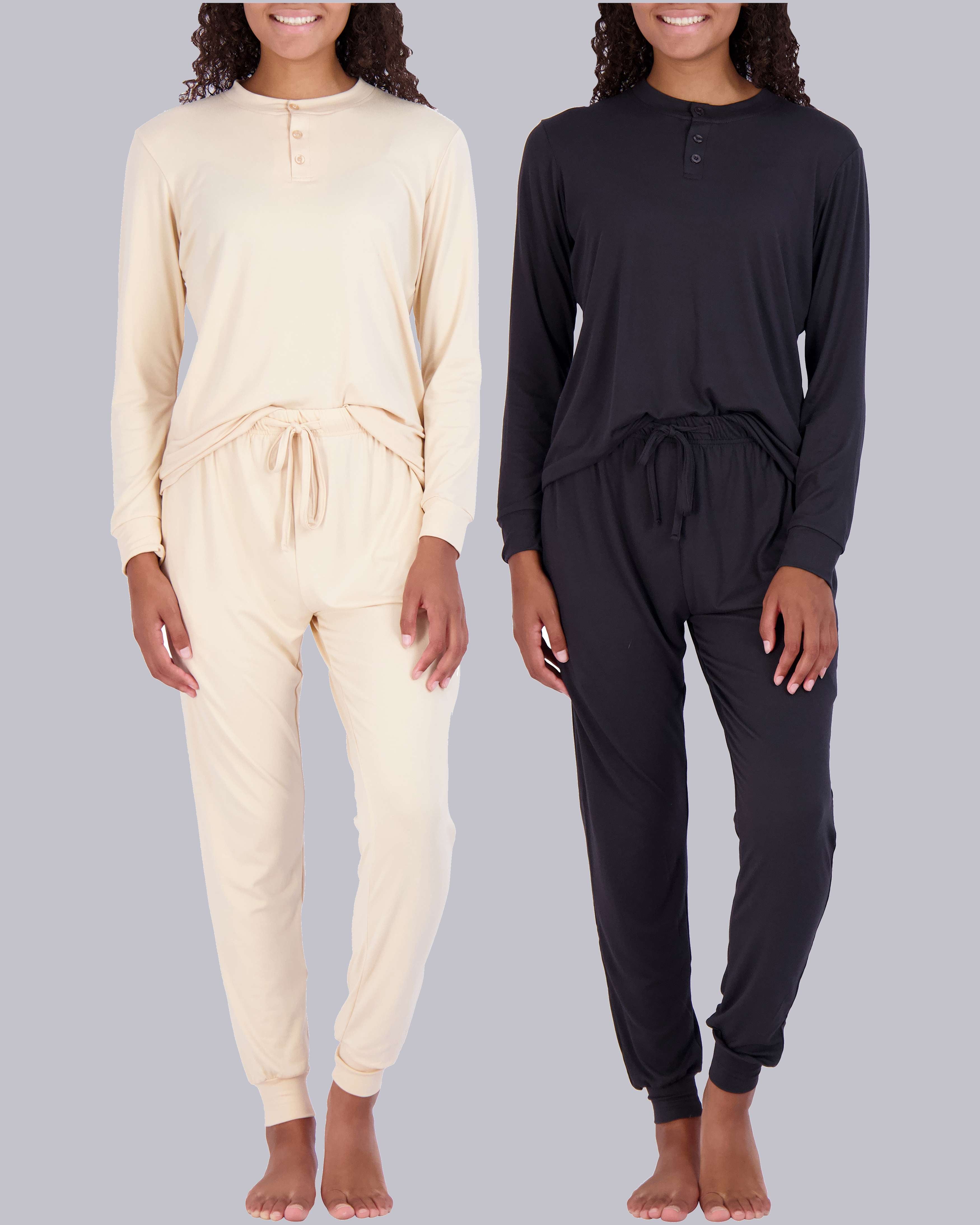 4 Piece: Womens Long Sleeve Henley & Jogger Lounge Pajama Set