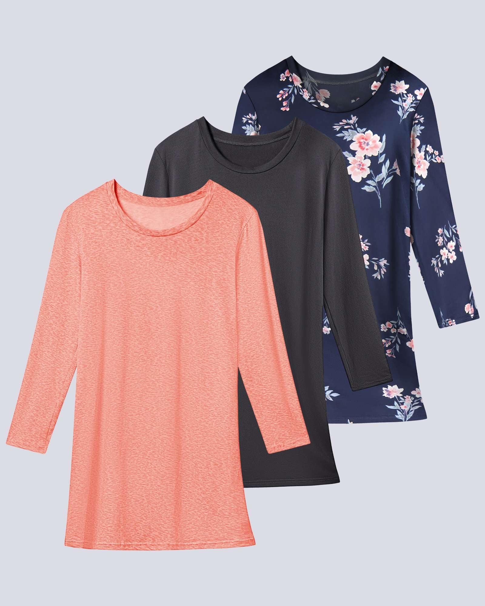 3 Pack: Womens Long Sleeve Ultra-Soft Nightshirt Sleep Dress