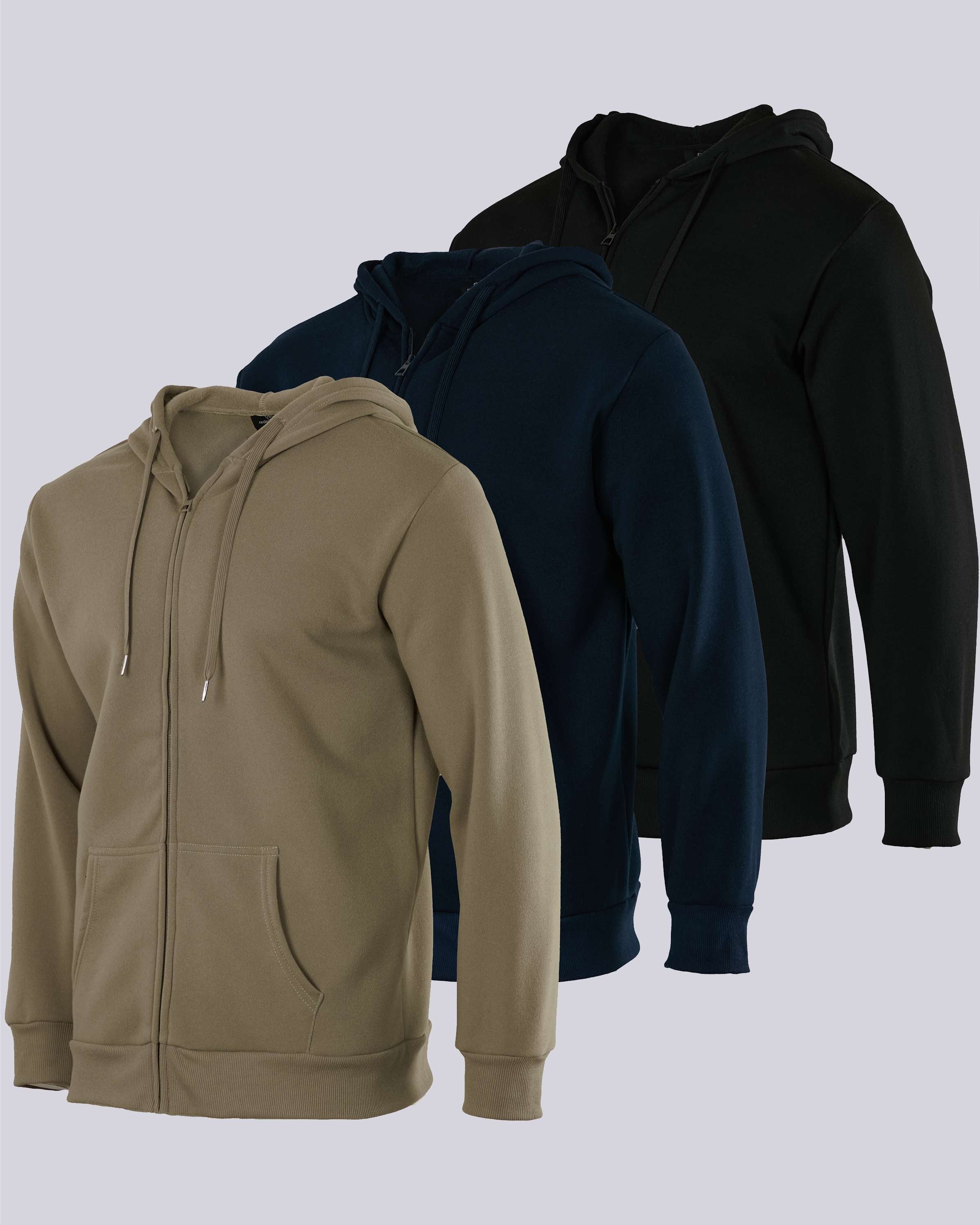 3 Pack: Mens Fleece Full Zip Hoodie Jacket