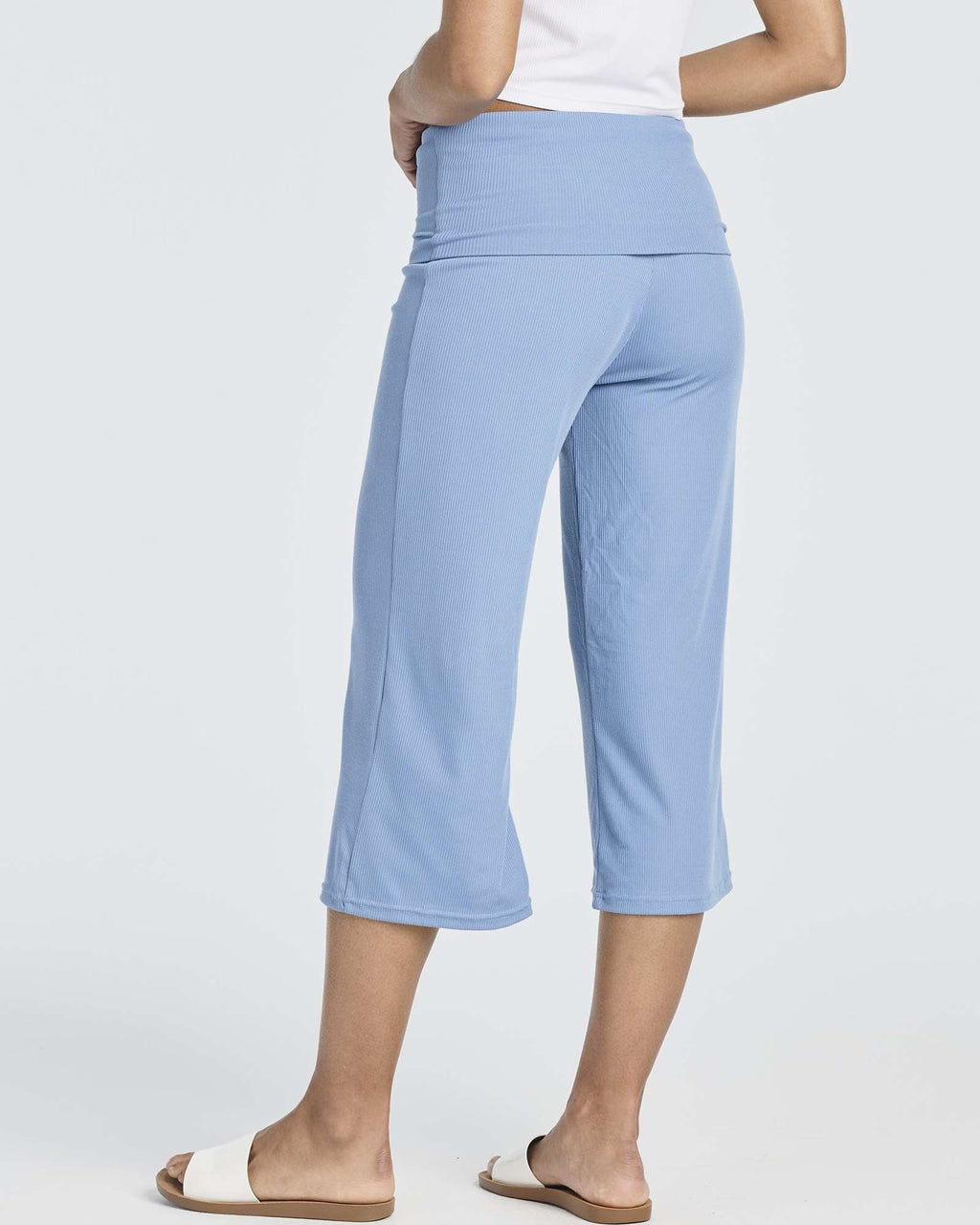 3 Pack: Women's Ribbed Foldover Wide Leg Capri Pants