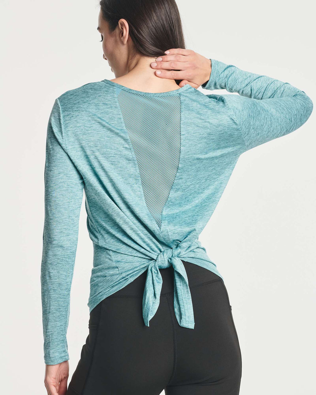 4 Pack: Women's Long-Sleeve Mesh Insert Tie Back Shirt (Available in Plus Size)