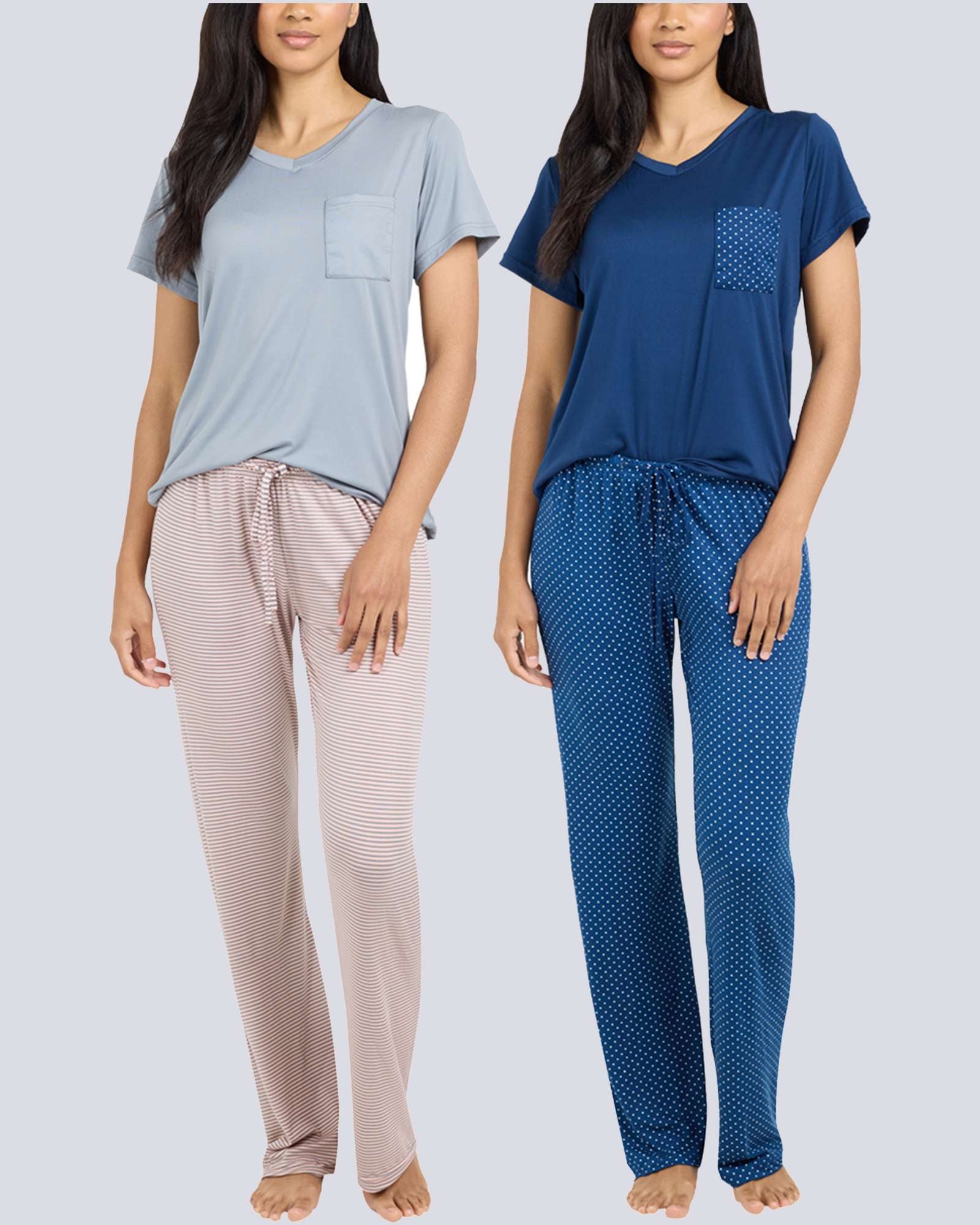 2 Pack: Women’s Pajama Set Super-Soft Short Sleeve V-Neck Top With Pants (Available in Plus Size)