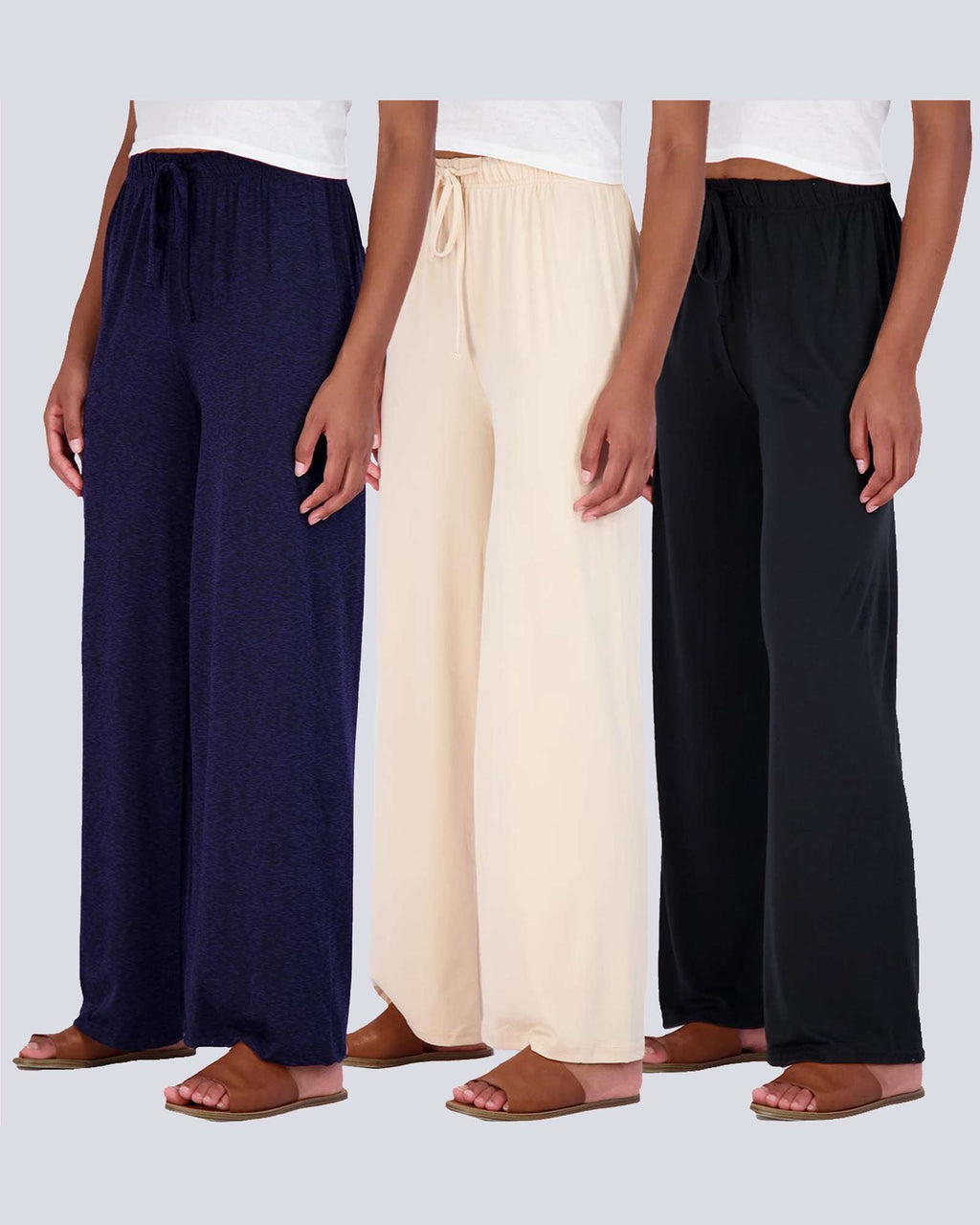 3 Pack: Womens Wide Leg Palazzo Lounge Pajama Pants