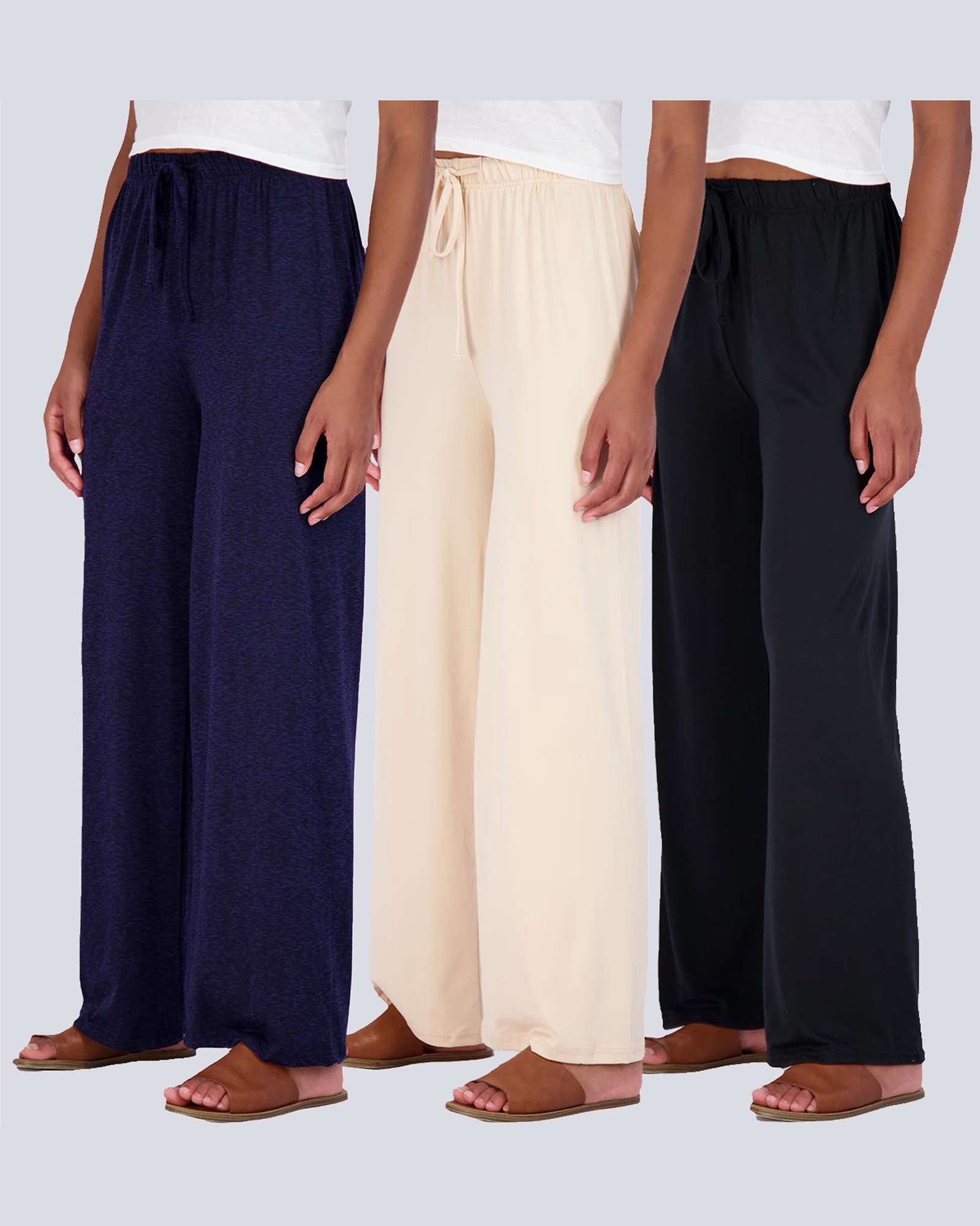 3 Pack: Womens Wide Leg Palazzo Lounge Pajama Pants