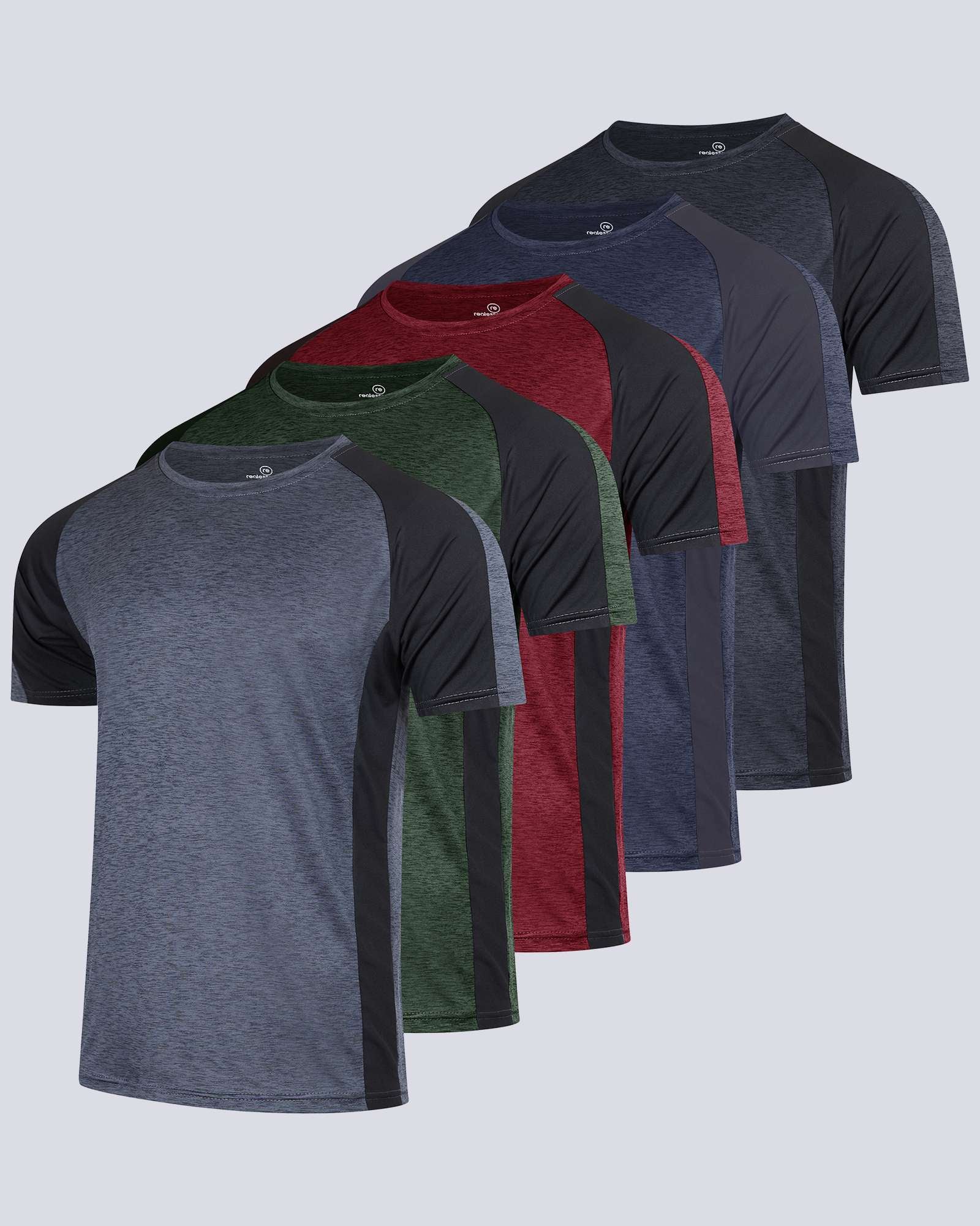 5 Pack: Mens Dry-Fit Active Crew Neck T-Shirt