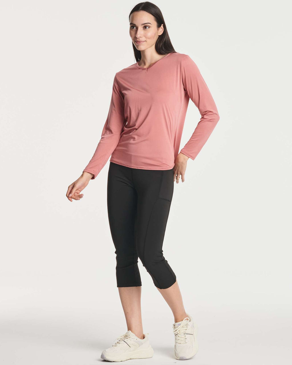 4 Pack: Women's Dry-Fit Long-Sleeve V-Neck Athletic Workout Shirt (Available in Plus Size)