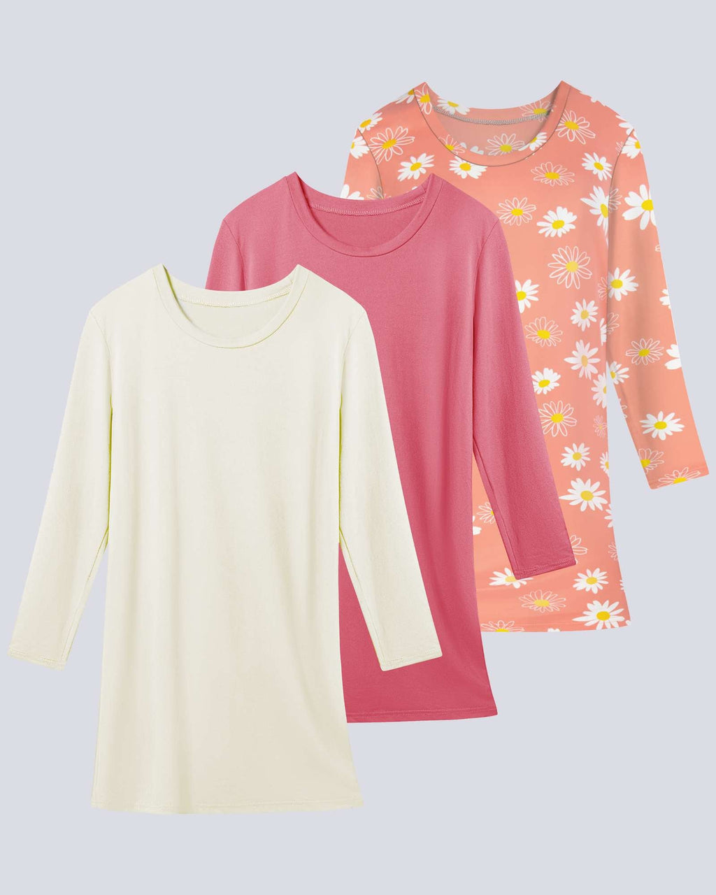 3 Pack: Womens Long Sleeve Ultra-Soft Nightshirt Sleep Dress