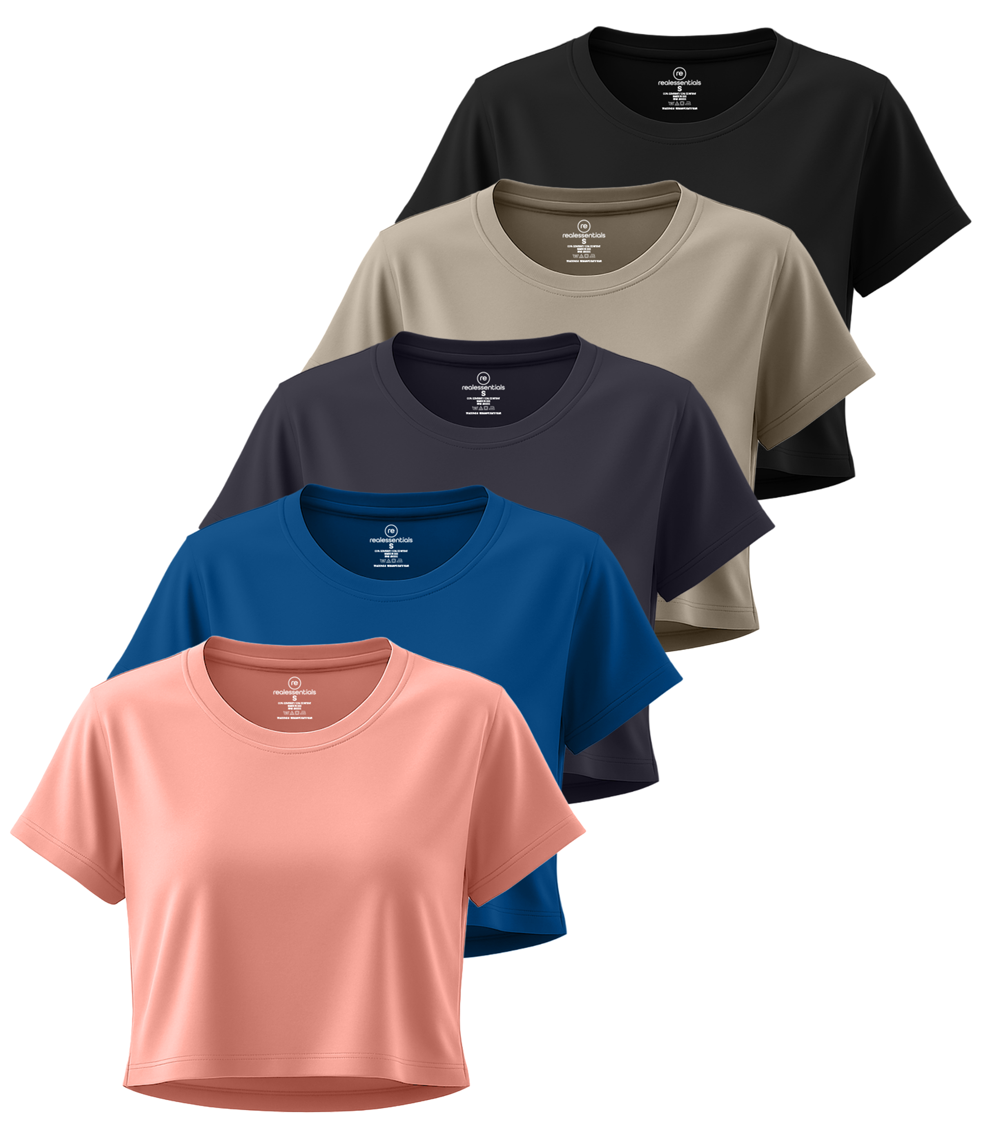 5 Pack: Women's Dry Fit Crop Top - Short Sleeve Crew Neck Stretch Athletic Tee (Available in Plus Size)