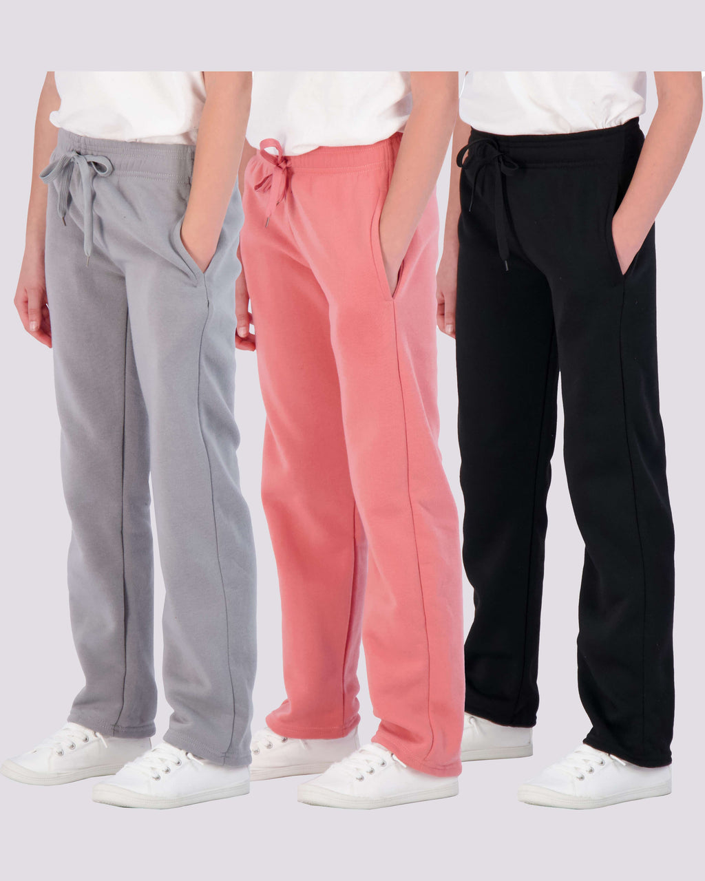 3 Pack: Girls Fleece Open Bottom Sweatpants