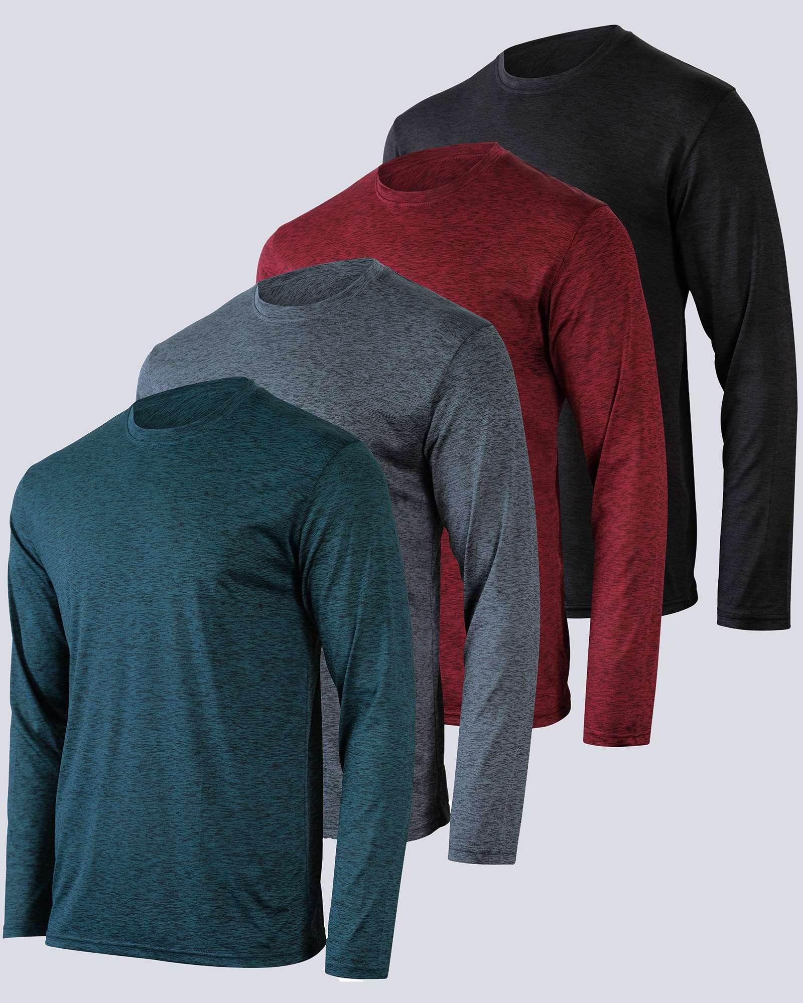 Real Essentials 4 Pack: Men's Dry-Fit UV Moisture Wicking UPF 50+ SPF Sun Protective Fishing Hiking Swim Long Sleeve Shirt