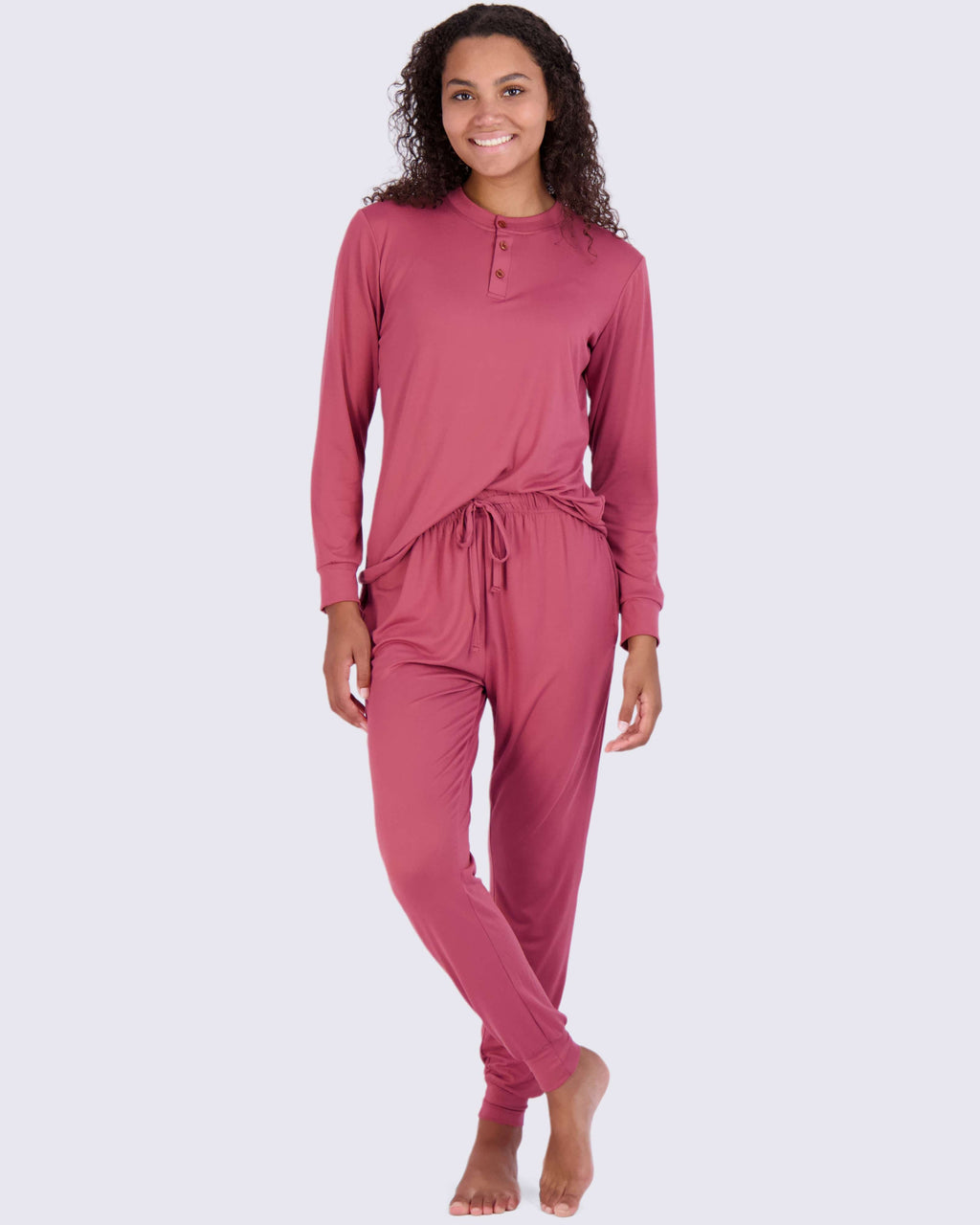 4 Piece: Womens Long Sleeve Henley & Jogger Lounge Pajama Set