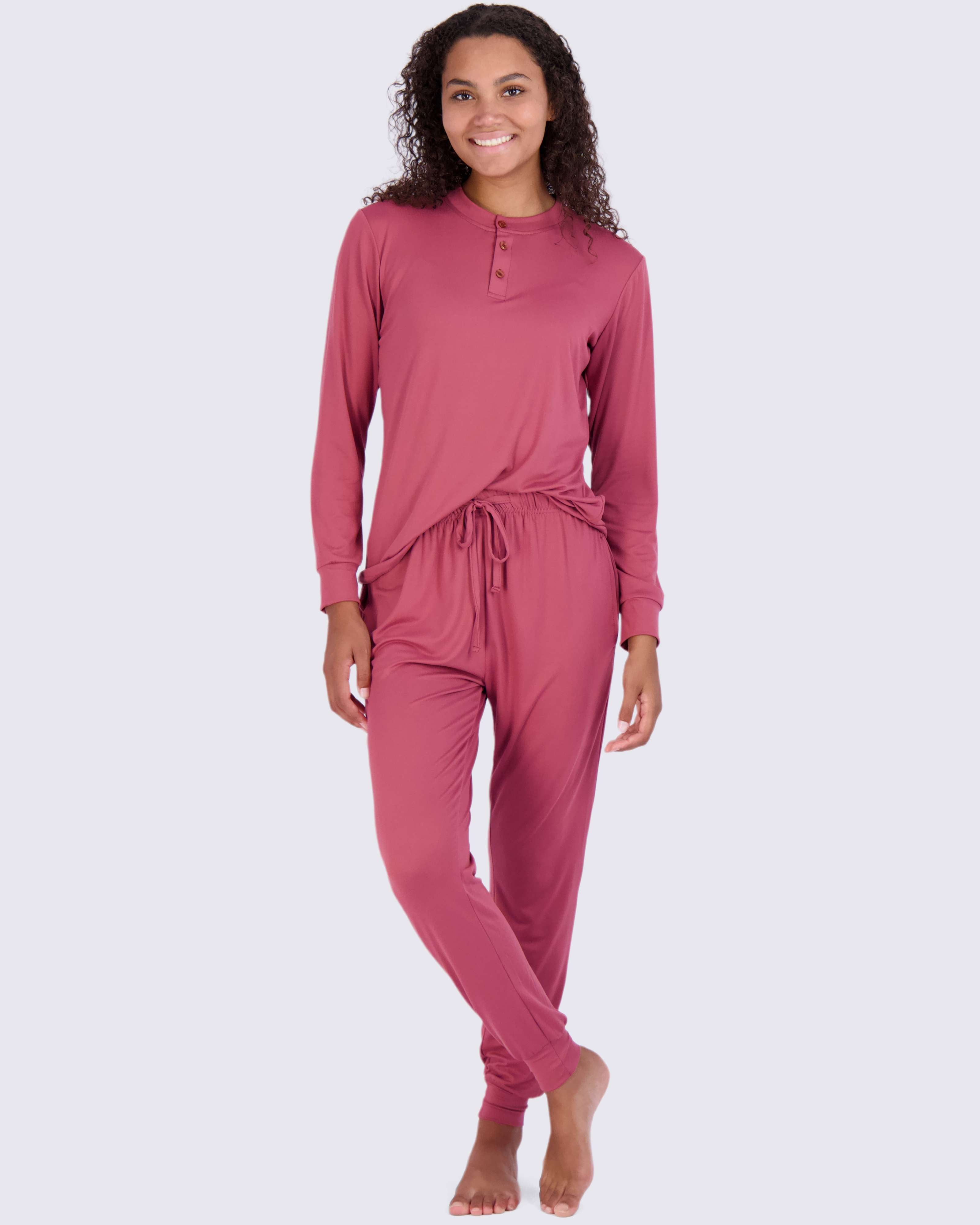 4 Piece: Womens Long Sleeve Henley & Jogger Lounge Pajama Set