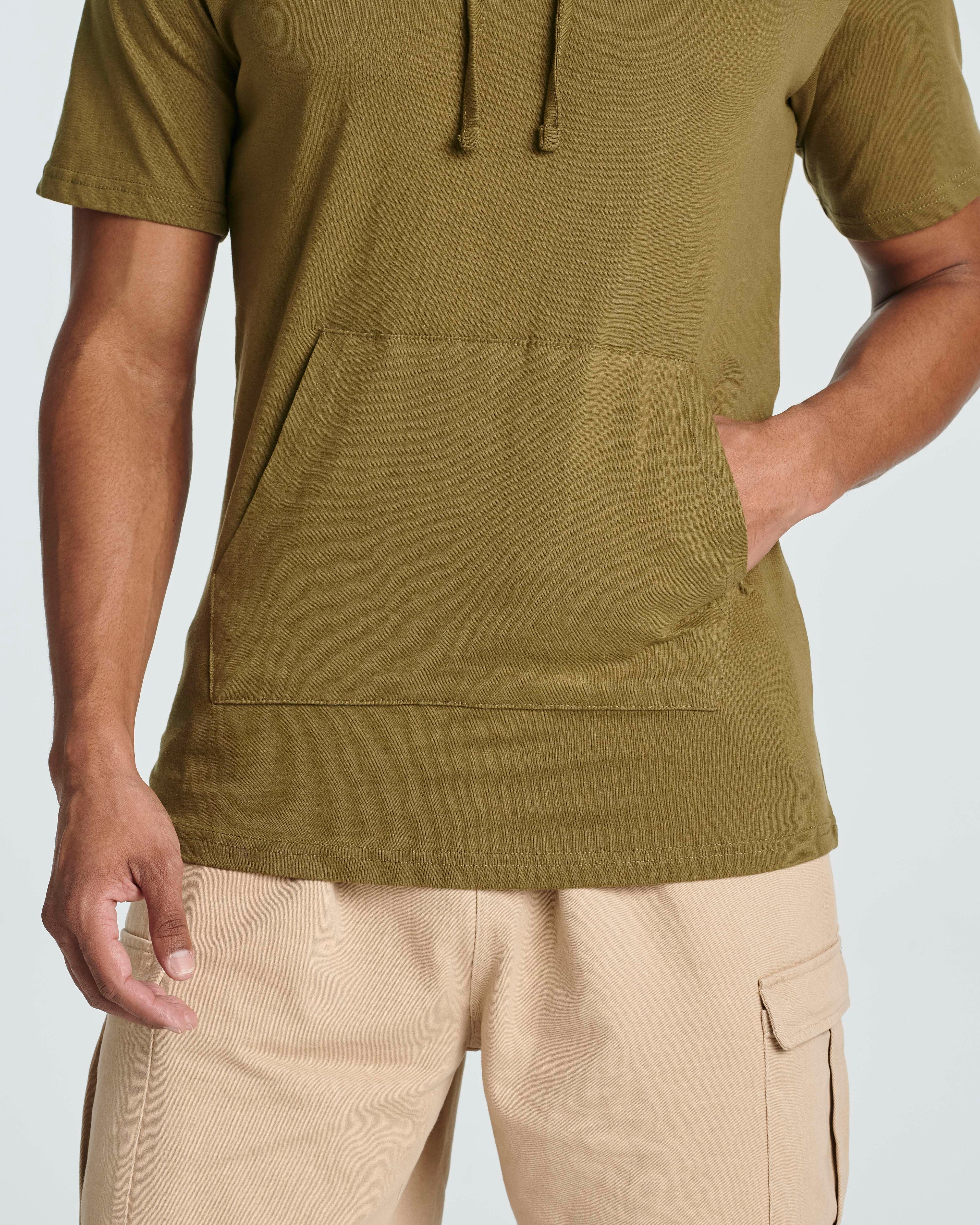 Men's Cotton Short-Sleeve Hoodie Hooded T-Shirt With Drawstring & Pockets (Available in Big & Tall)