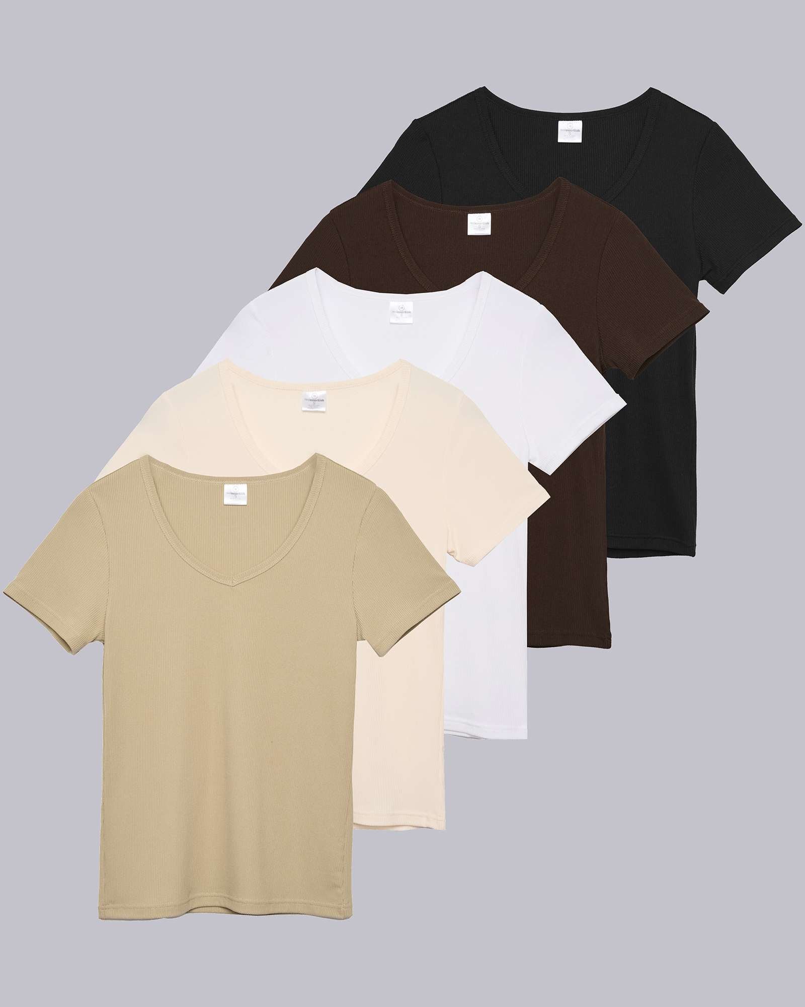 5 Pack: Women's Soft Ribbed Short Sleeve V-Neck T-Shirt