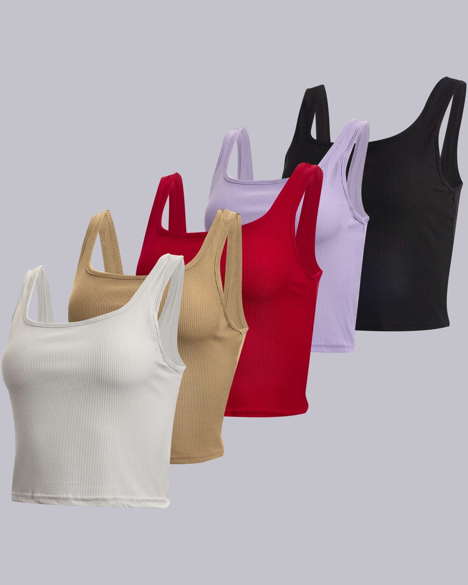 Real Essentials 5 Pack: Women's Soft Knit Ribbed Square Neck Cropped Tank Top - Sleeveless Crop Tops