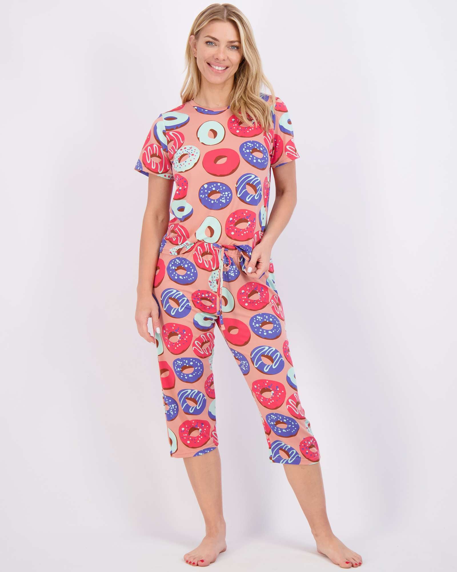2 Pack: Women's Short-Sleeve PJ Top with Capri Pants