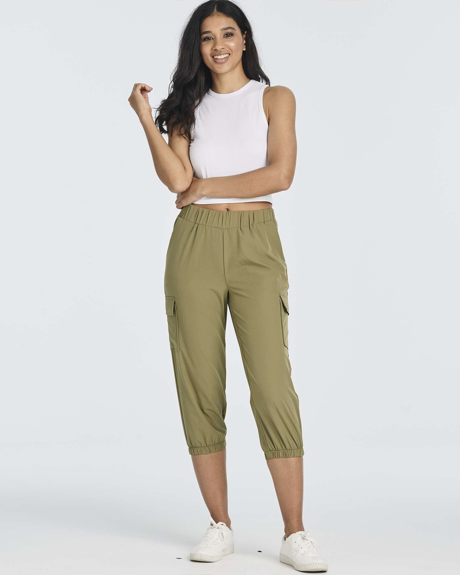 3 Pack: Women's Woven Cargo Capri Jogger Pants