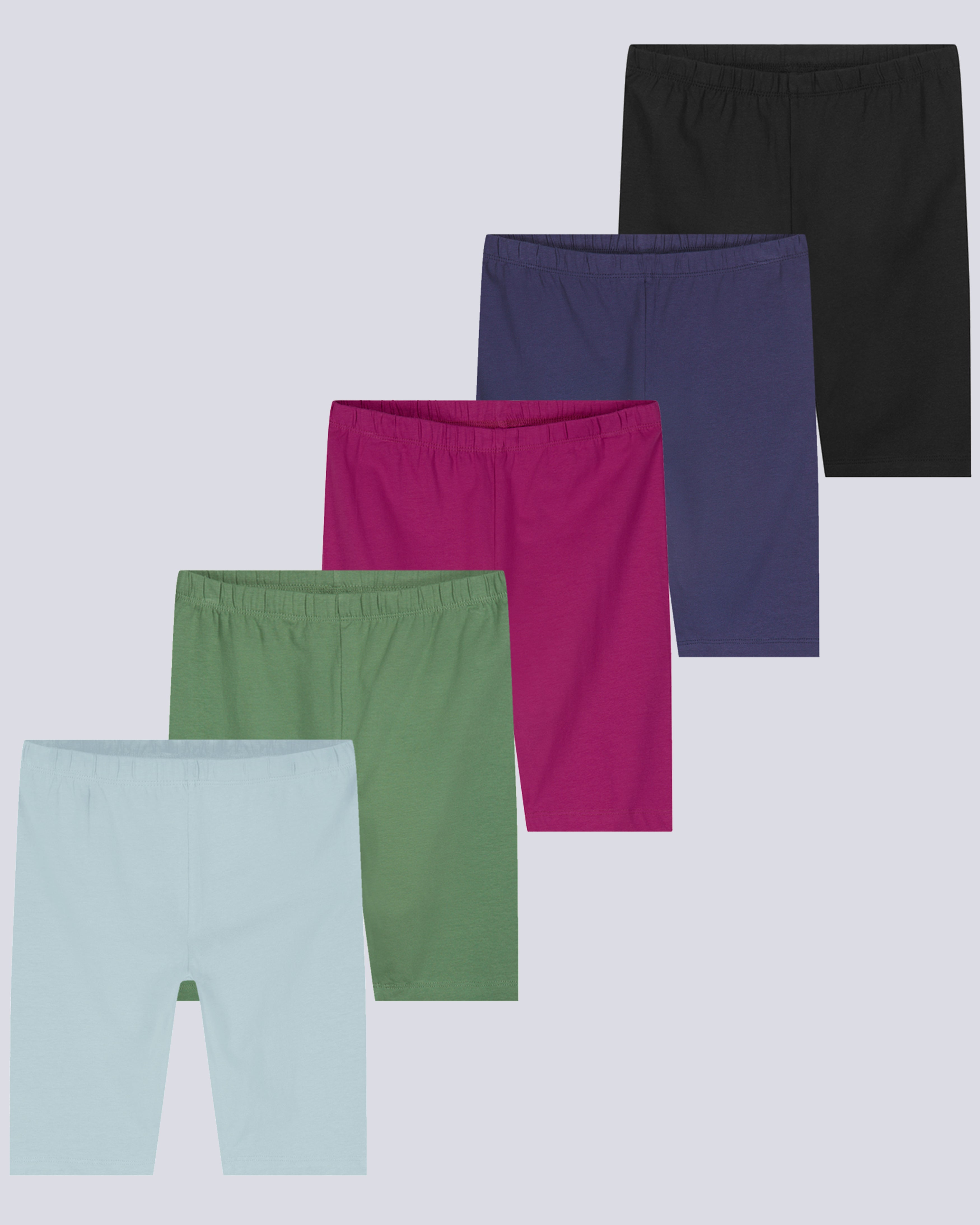 5 Pack: Girls' Cotton Spandex Biker Shorts