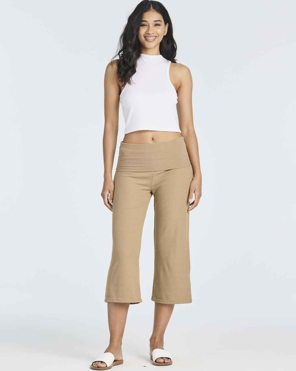 3 Pack: Women's Ribbed Foldover Wide Leg Capri Pants