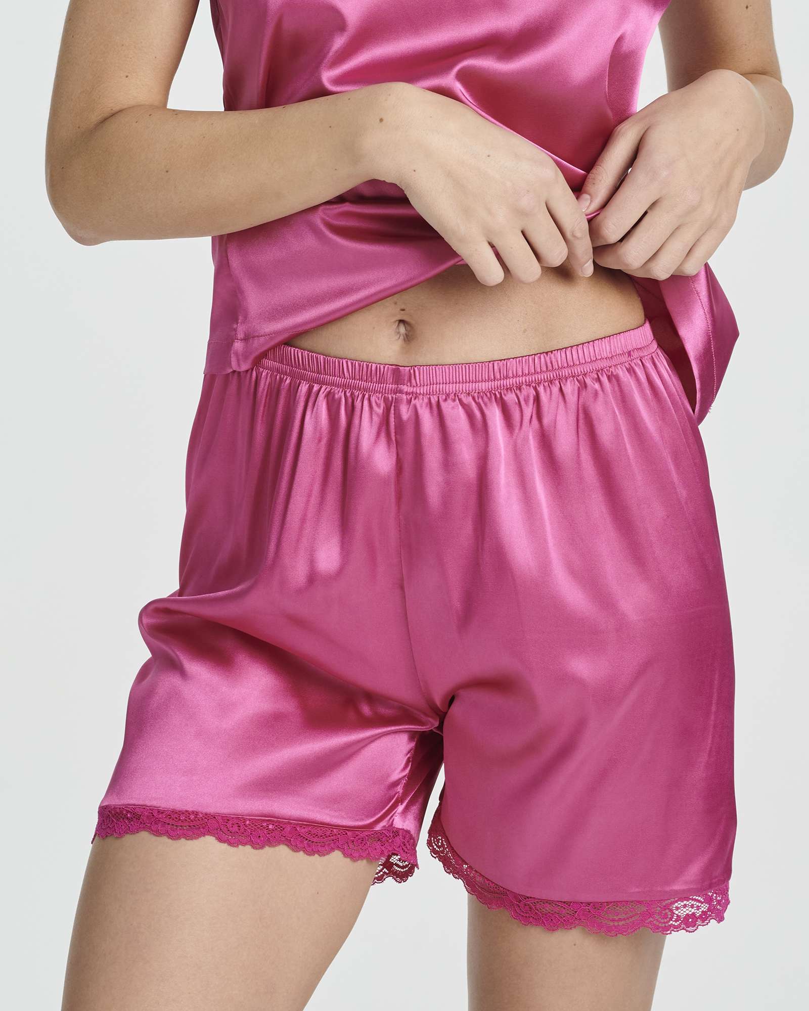 3 Pack: Women's Silk Satin Cami Pajama Set With Shorts Lace Trim Lingerie Sleepwear