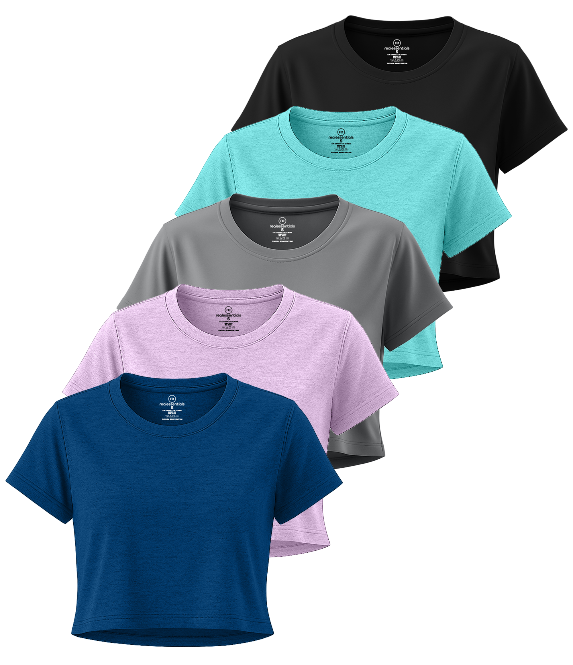 5 Pack: Women's Dry Fit Crop Top - Short Sleeve Crew Neck Stretch Athletic Tee (Available in Plus Size)