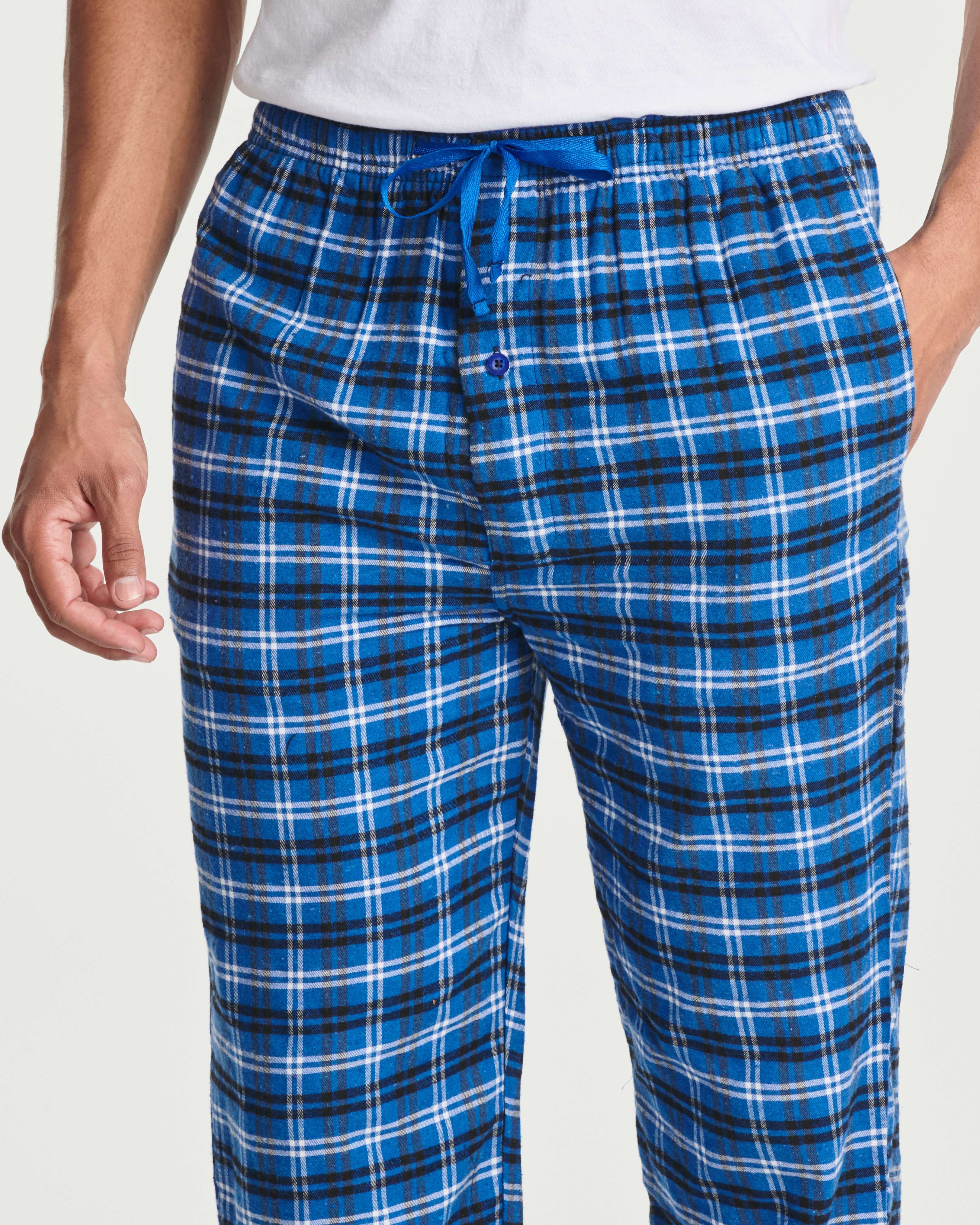 3 Pack: Men's Pajama Pants - Knit Cotton Flannel Plaid Lounge Bottoms- Button Fly (Available In Big & Tall)