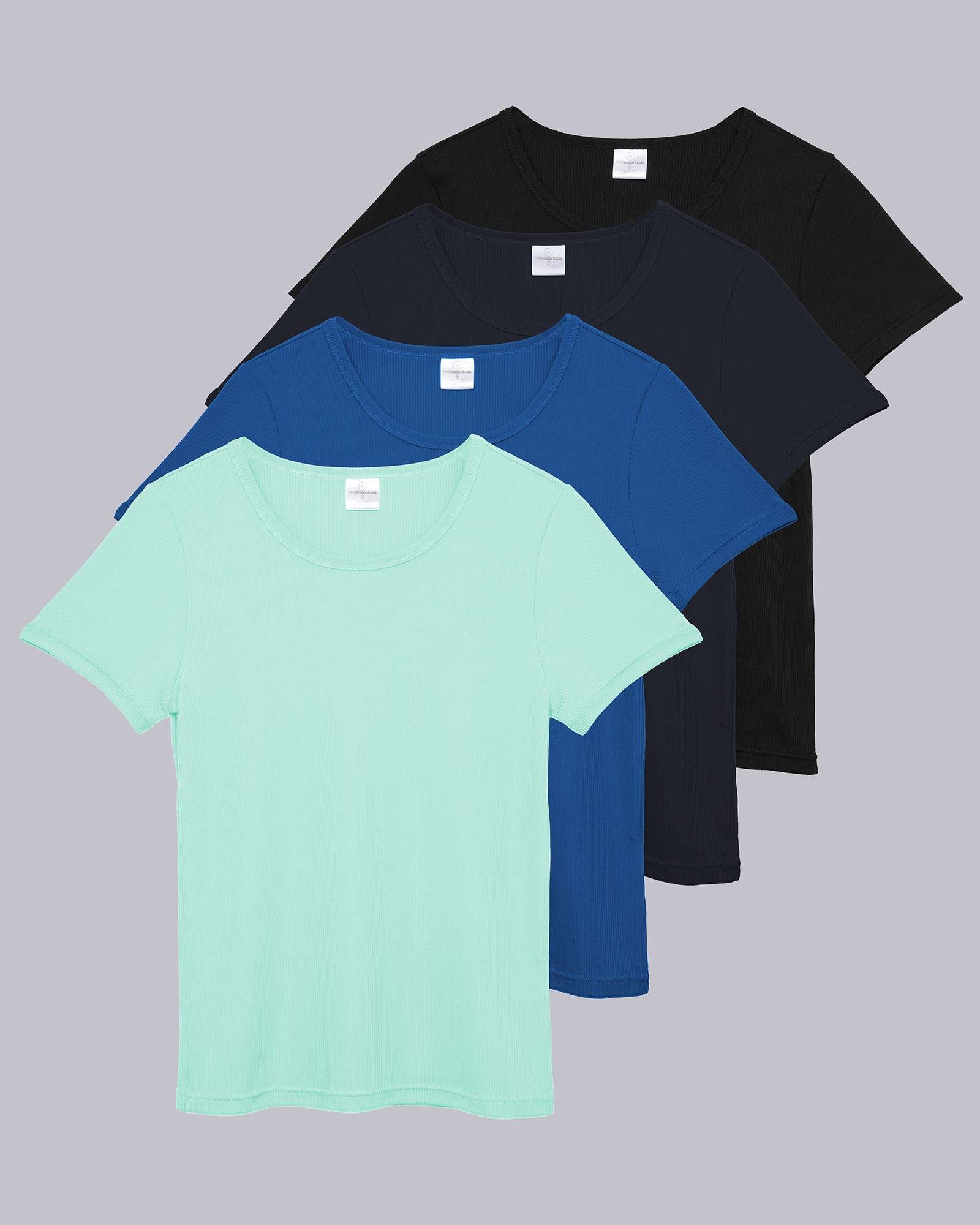 4 Pack: Women's Ribbed Knit Short Sleeve T-Shirt (Available in Plus)