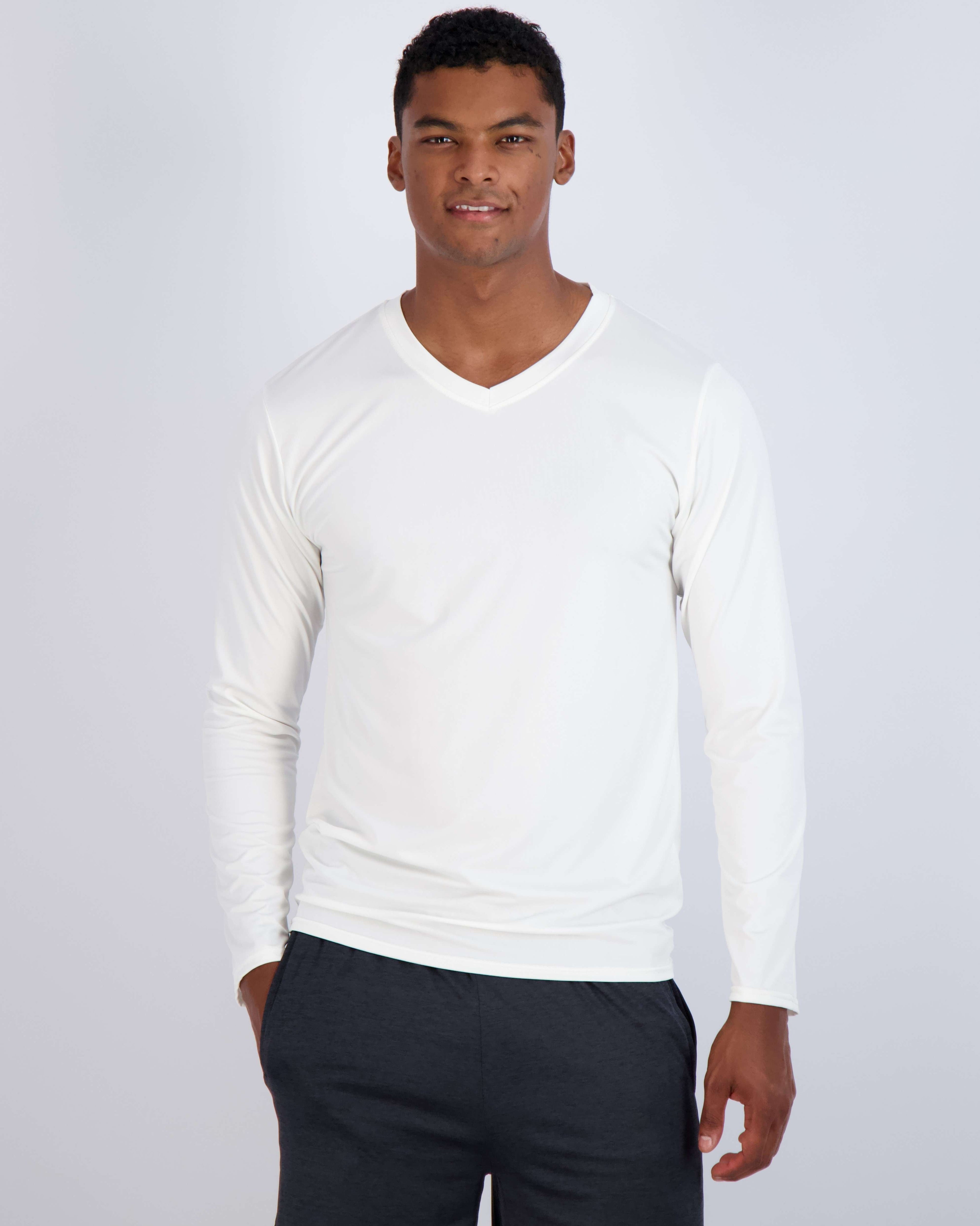 4 Pack: Mens V-Neck Long Sleeve Dry Fit T-Shirt