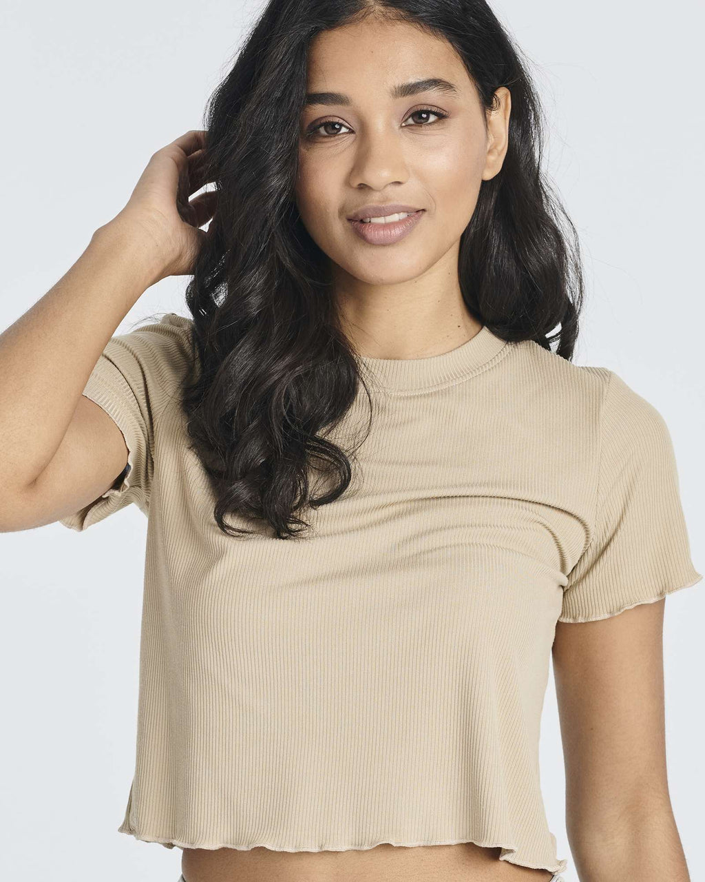 4 Pack: Women's Lettuce Trim Ribbed Knit Short Sleeve Crop Tops