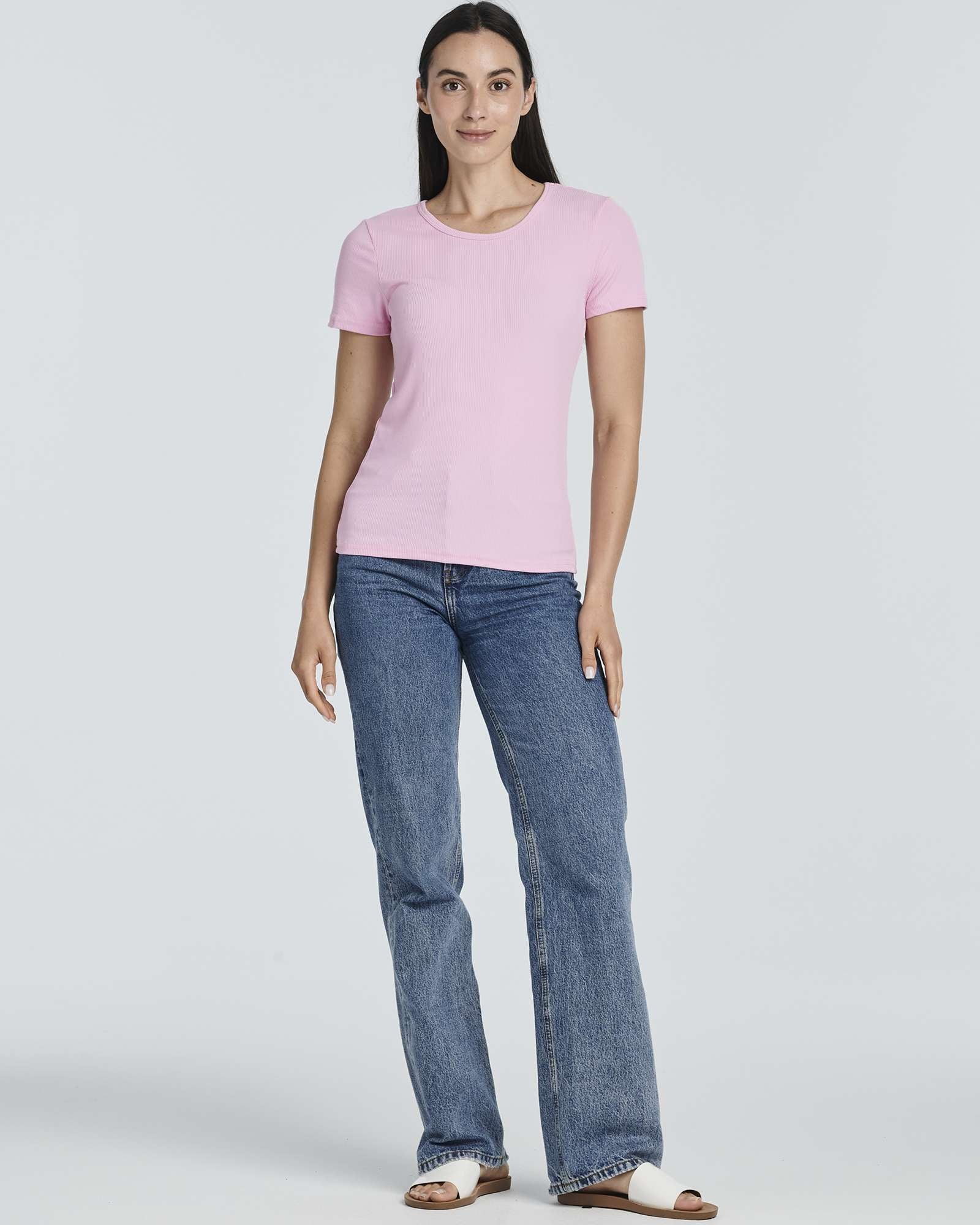 4 Pack: Women's Ribbed Knit Short Sleeve T-Shirt (Available in Plus)