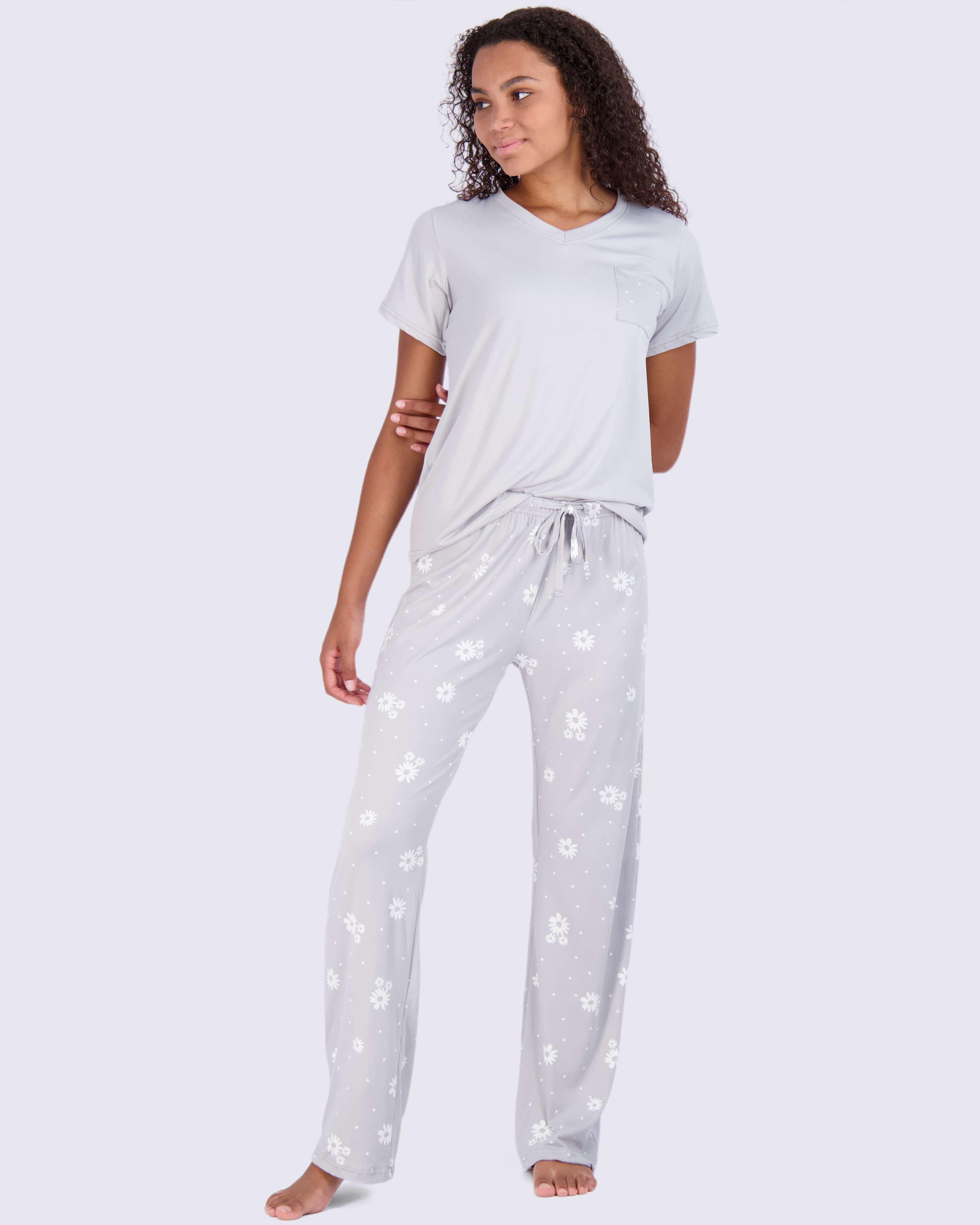 2 Pack: Womens Pajama Set Super-Soft Short Sleeve V-Neck Top with Pants (Available in Plus Size)