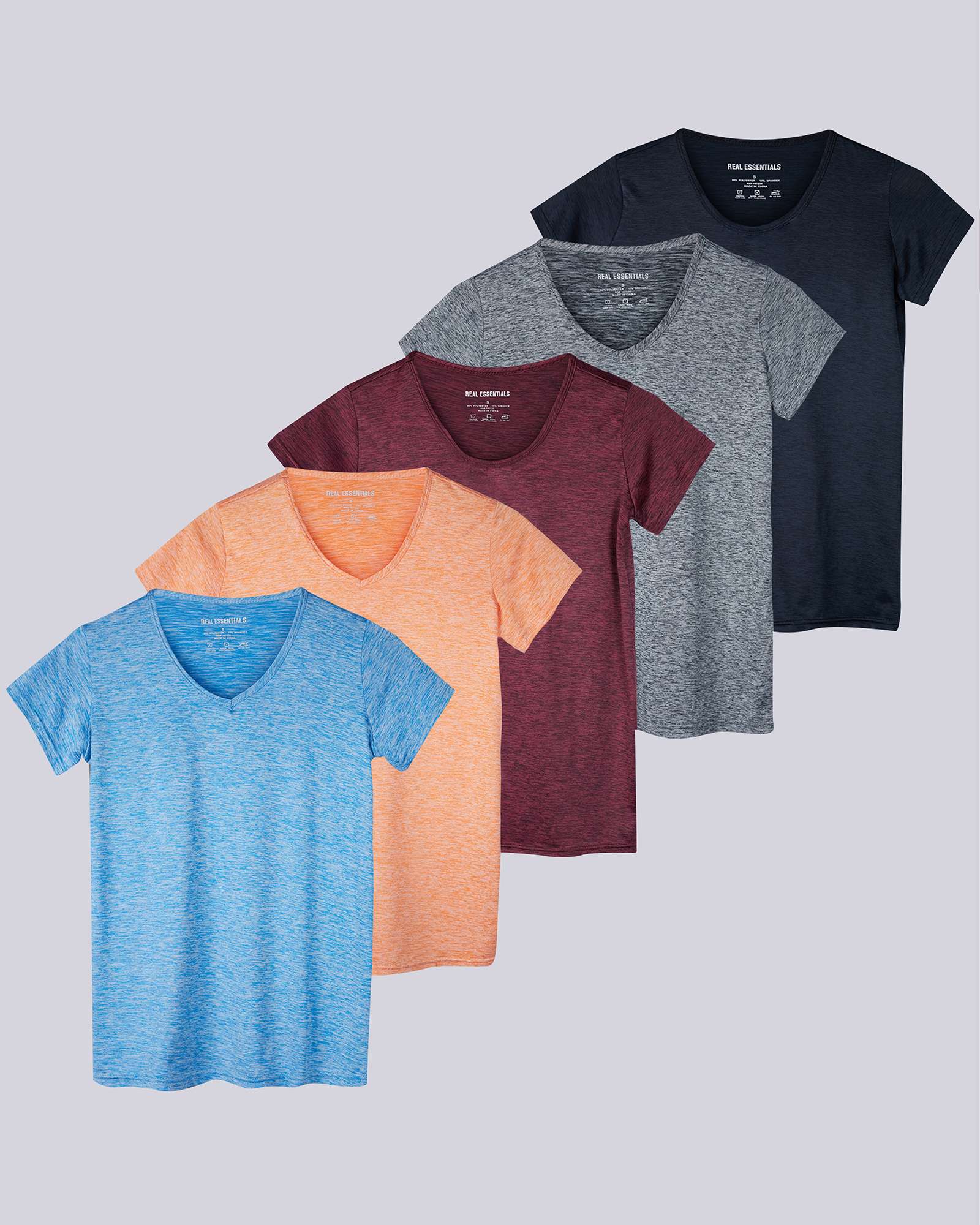 5 Pack: Womens Short Sleeve Dry-Fit V-Neck T-Shirt