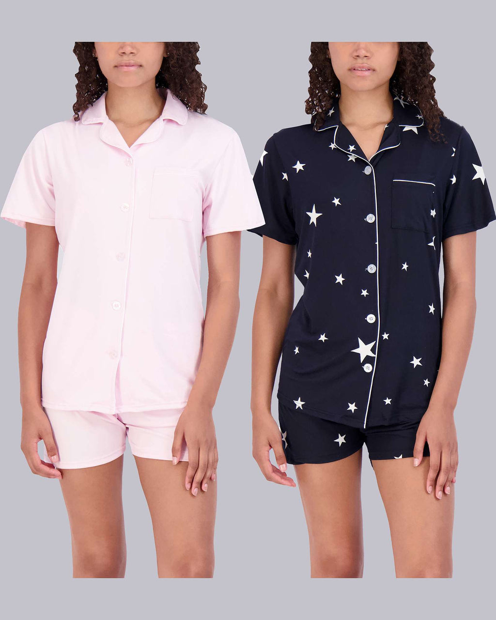 4 Piece: Womens Short Sleeve Button Down Pajama Set