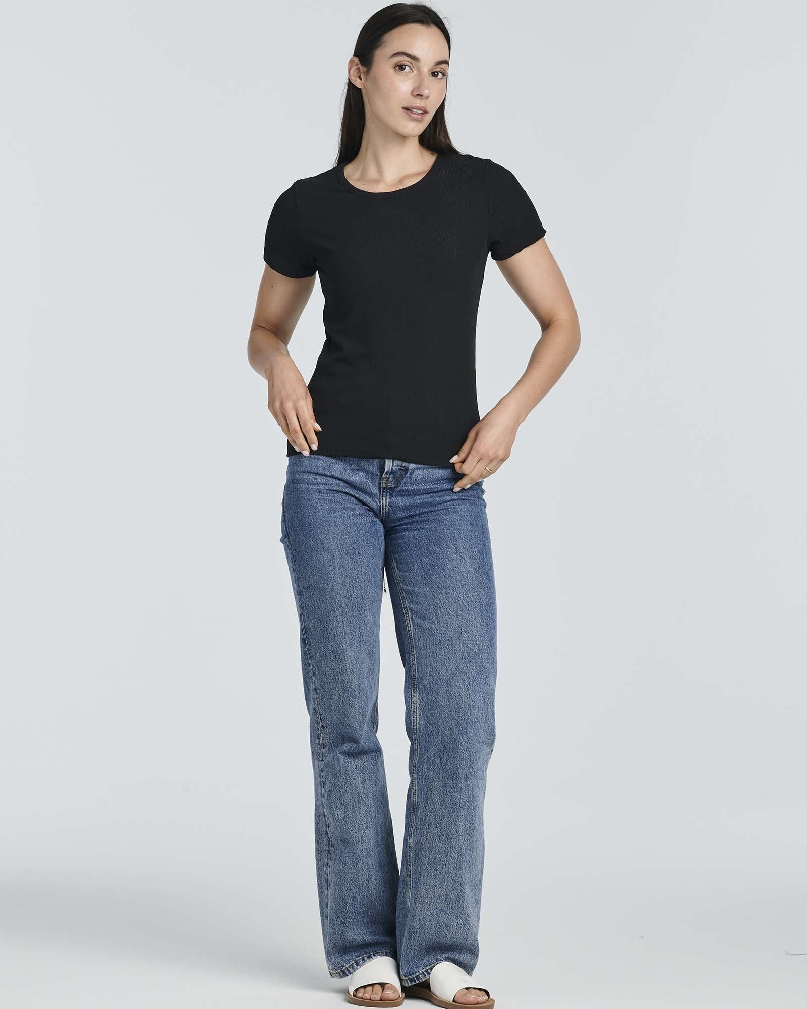 4 Pack: Women's Ribbed Knit Short Sleeve T-Shirt (Available in Plus)