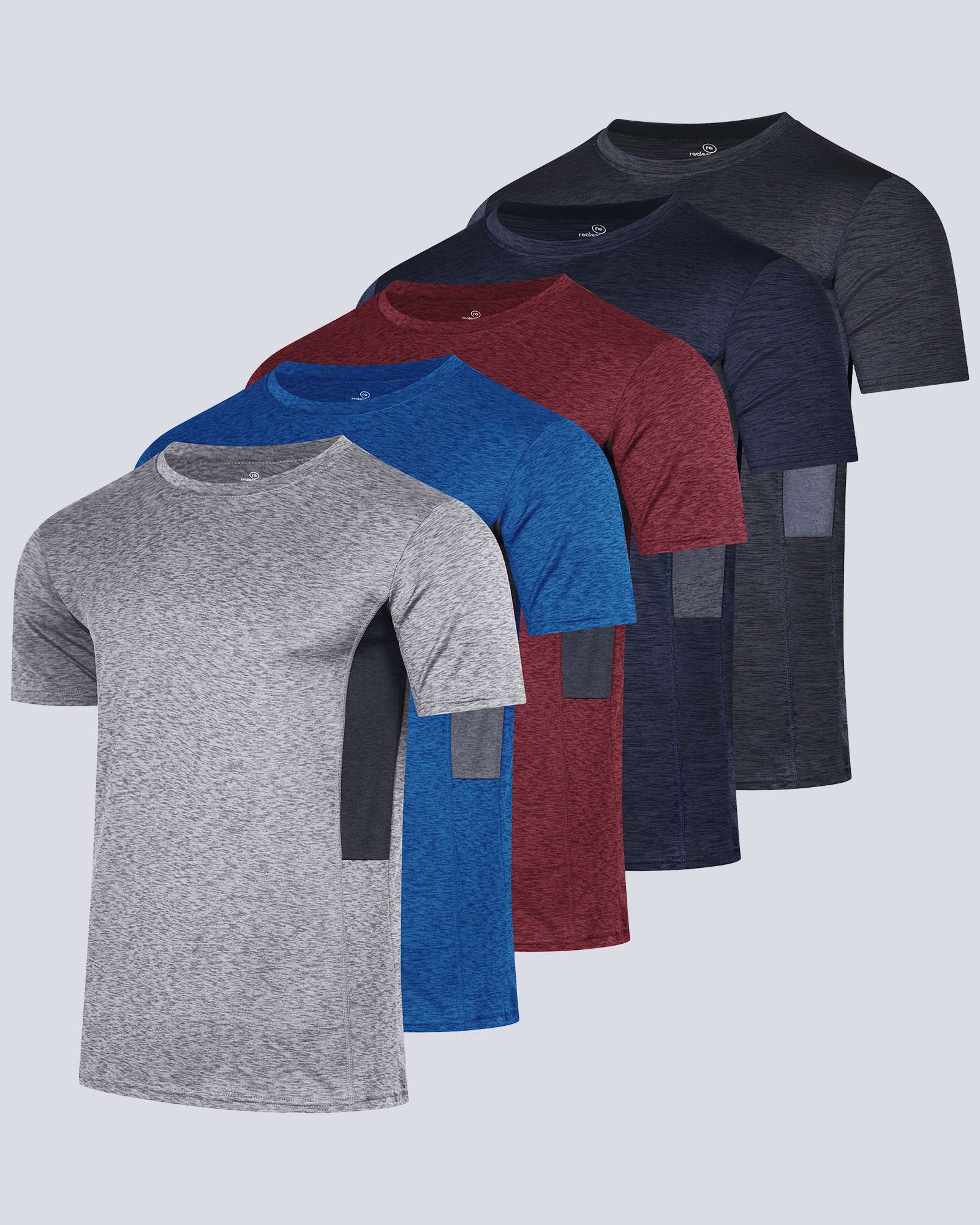 5 Pack: Mens Dry-Fit Active Crew Neck T-Shirt