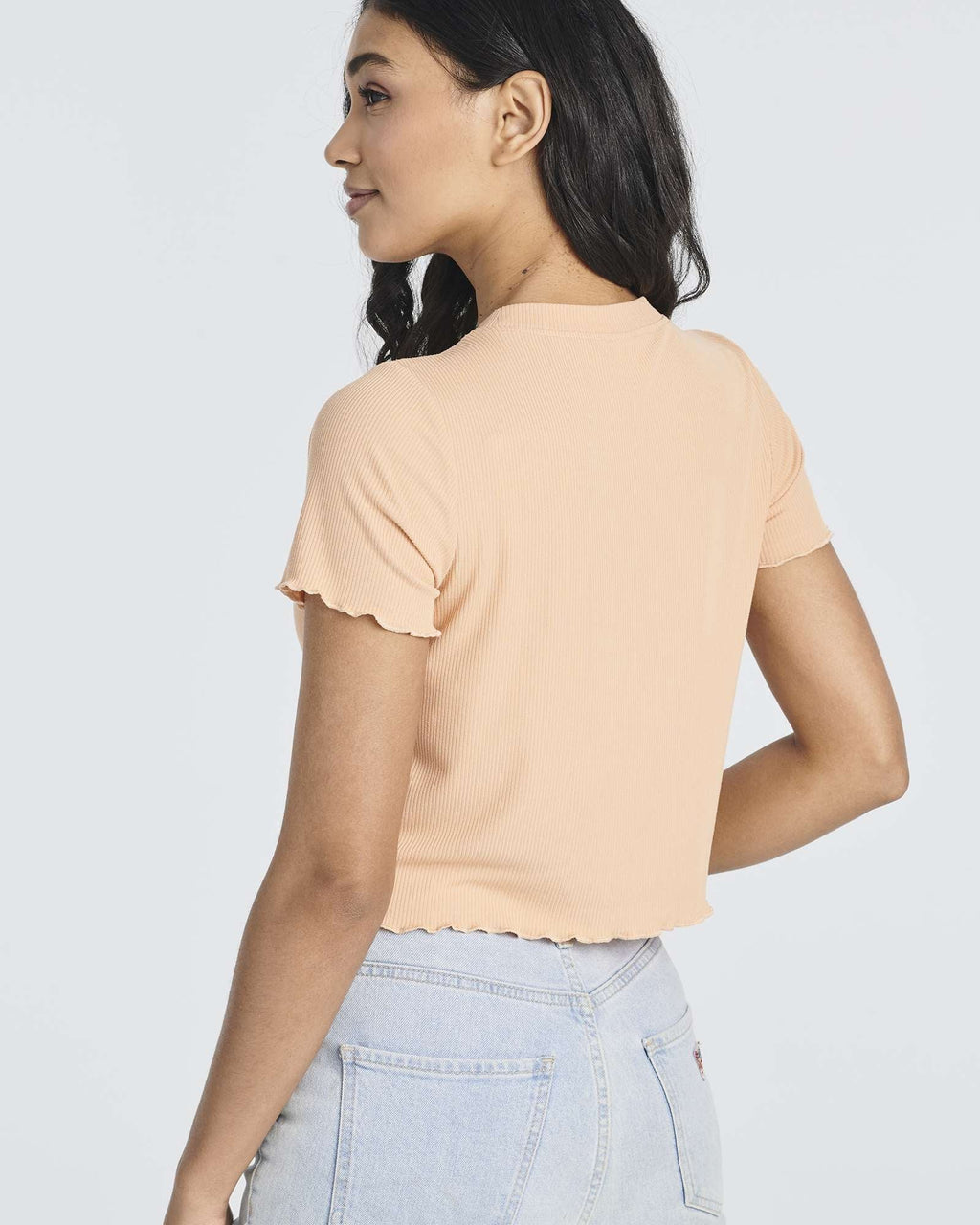 4 Pack: Women's Lettuce Trim Ribbed Knit Short Sleeve Crop Tops