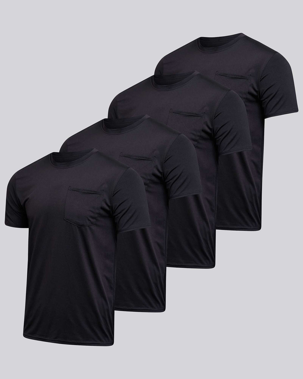 4 Pack: Mens Dry-Fit Active Pocket Short Sleeve Crew T-Shirts (Available in Big & Tall)