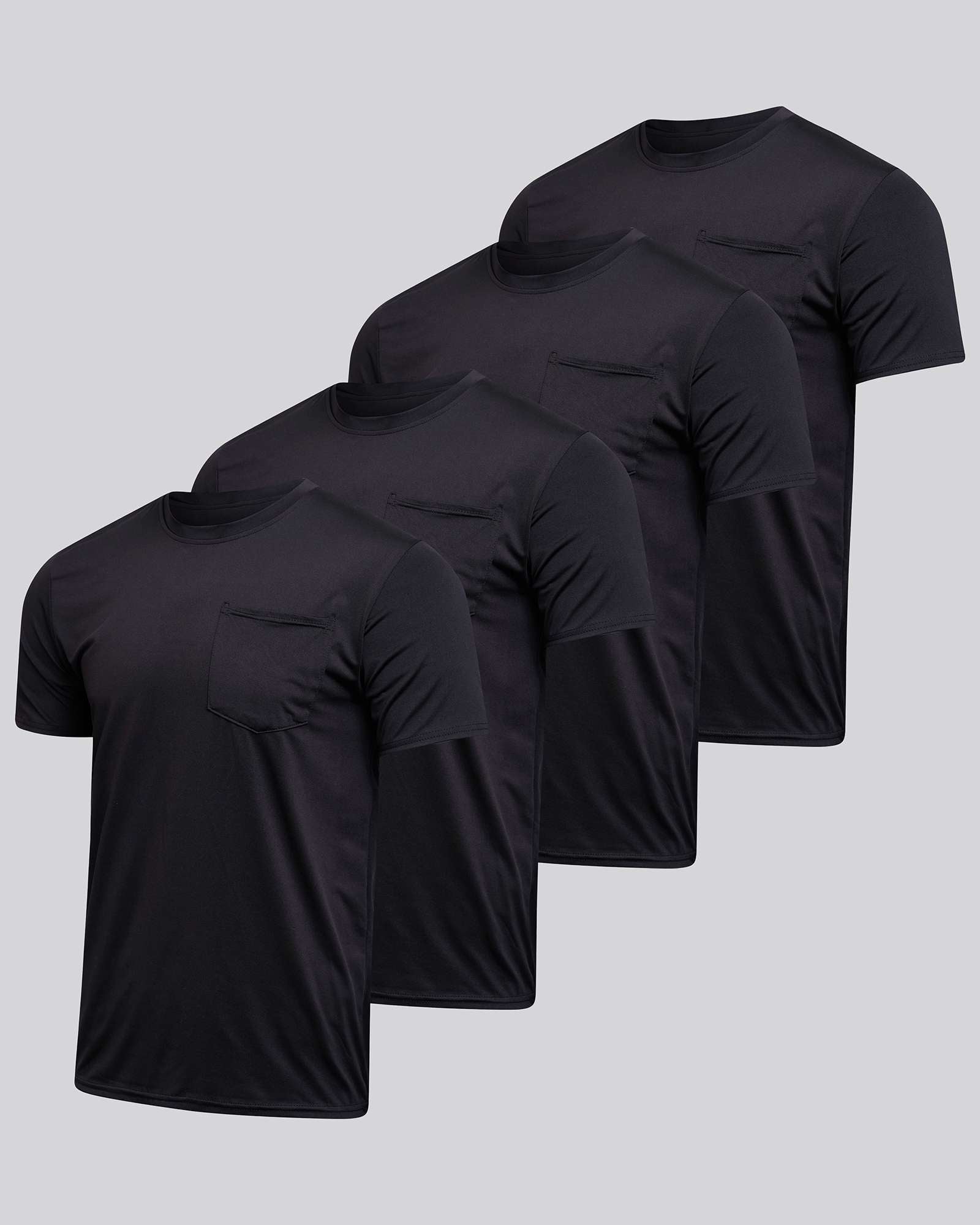 4 Pack: Mens Dry-Fit Active Pocket Short Sleeve Crew T-Shirts (Available in Big & Tall)