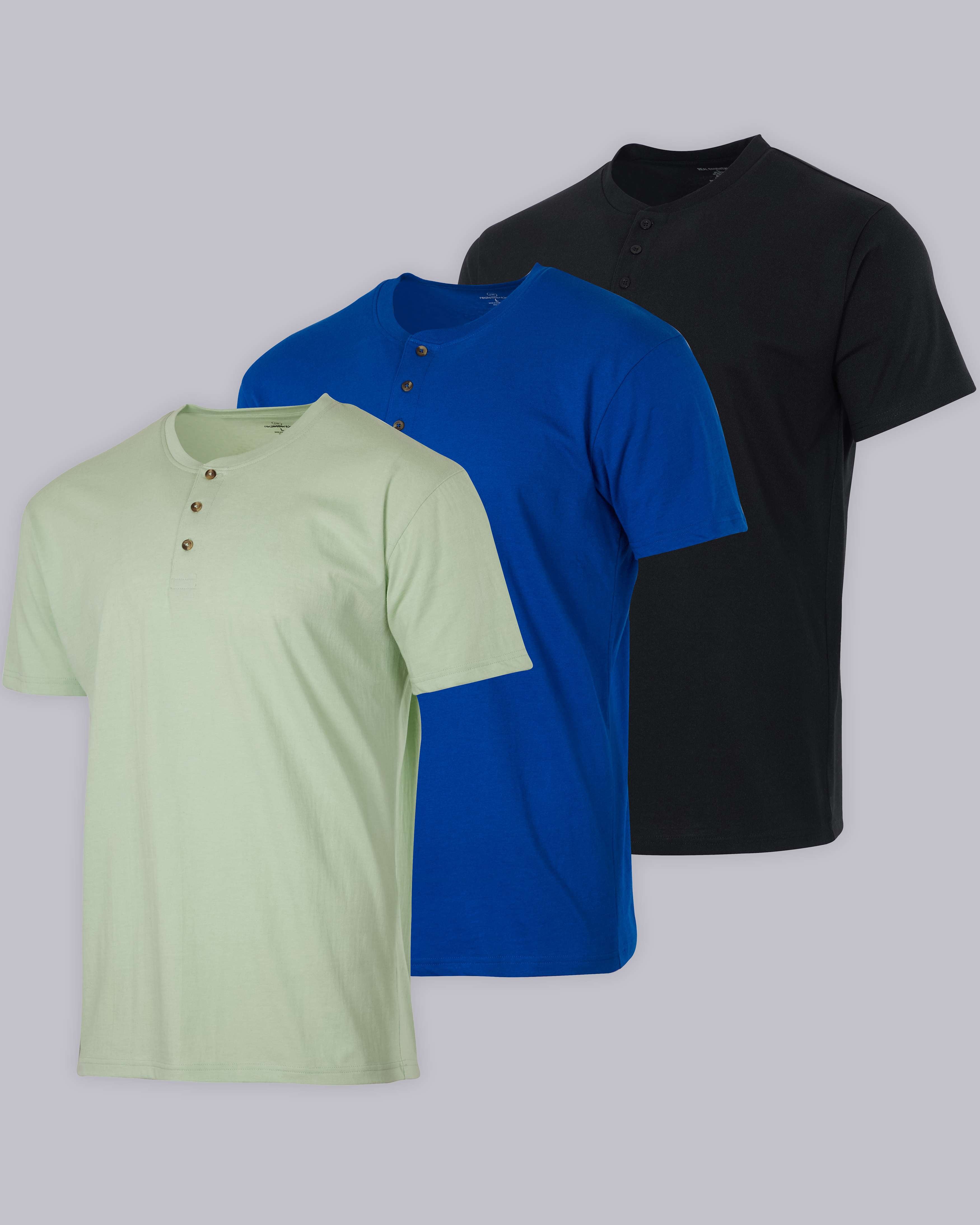 3 Pack: Mens Cotton Short Sleeve Henley T-Shirt