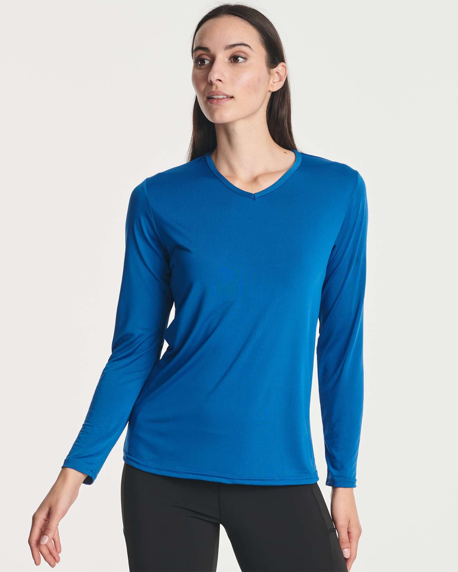 4 Pack: Women's Dry-Fit Long-Sleeve V-Neck Athletic Workout Shirt (Available in Plus Size)